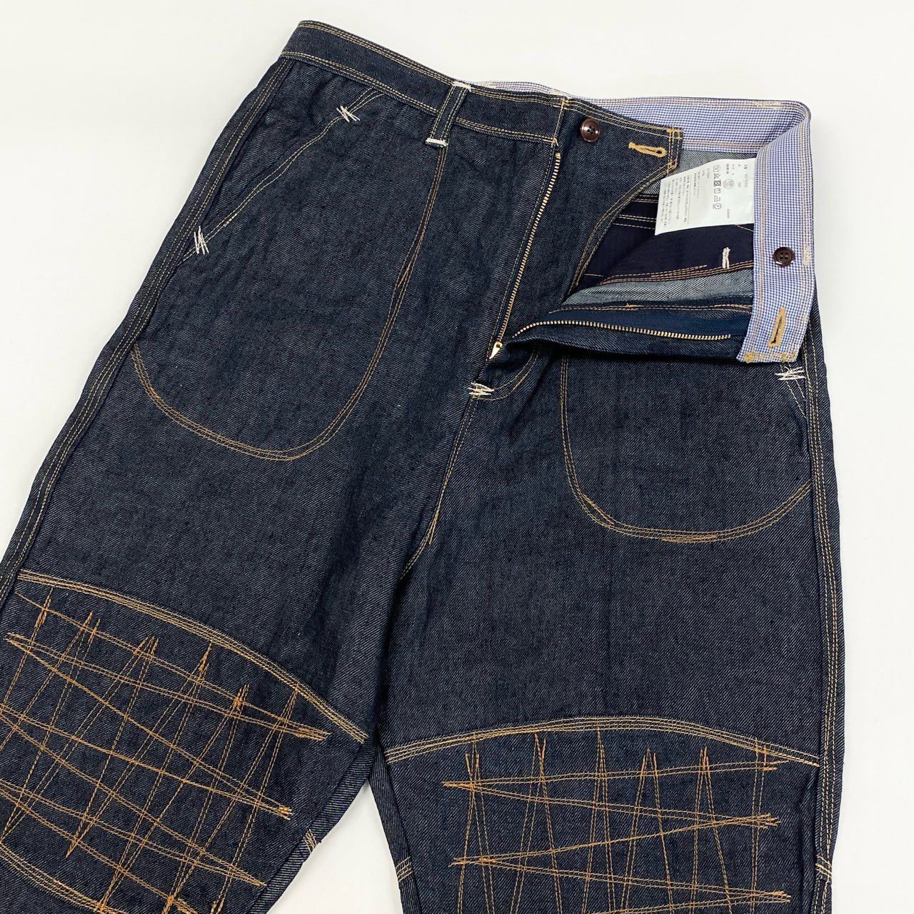 35i9 COMME des GARCONS JUNYA WATANABE MAN コムデギャルソン ジュンヤワタナベマン 日本製 リネンデニム ステッチデザイン クロップド デニムパンツ ボトムス Mサイズ インディゴブルー メンズk02i