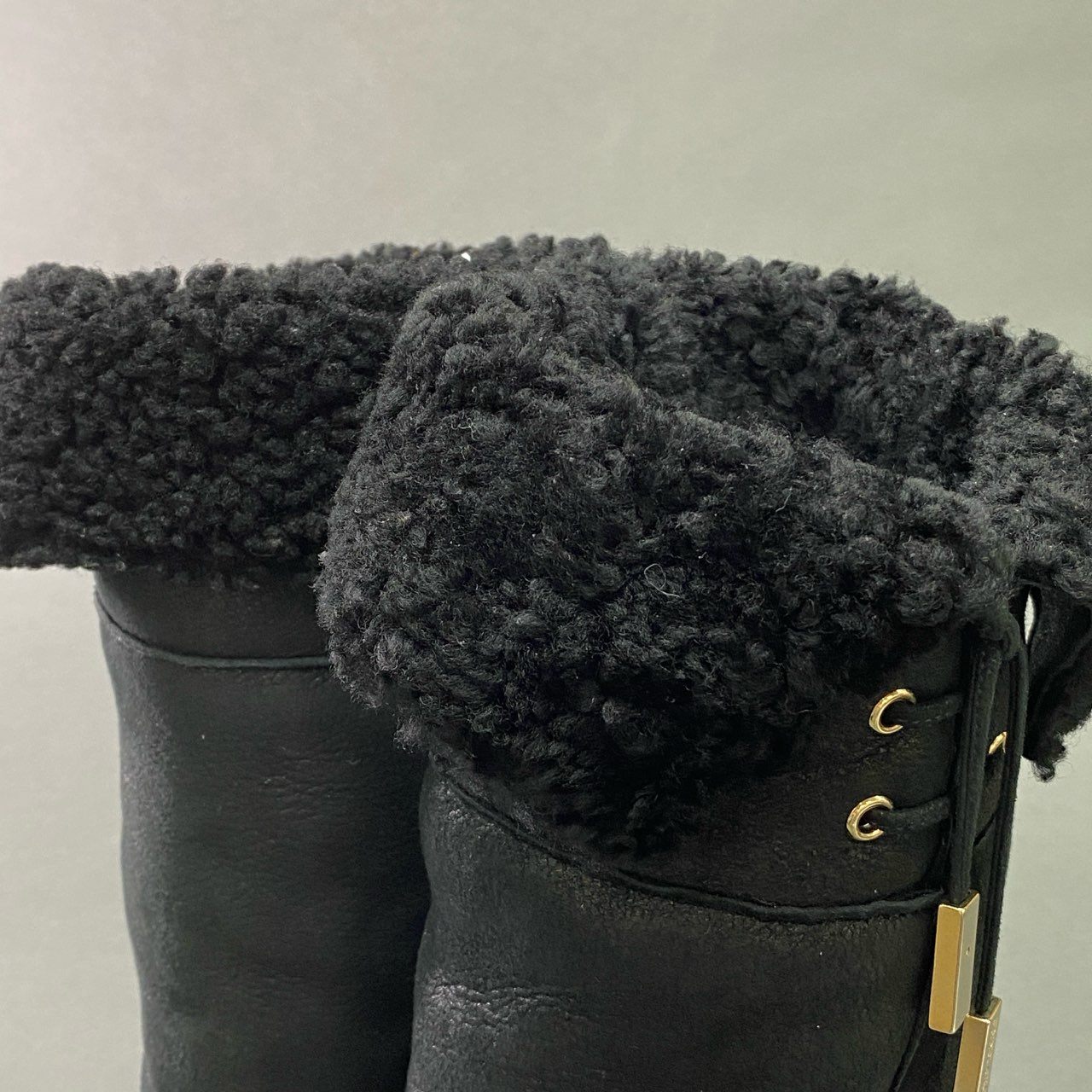 3c11 JIMMY CHOO ジミーチュウ ムートンロングブーツ 37 ブラック レザー レースアップ シューズ ボア イタリア製 冬