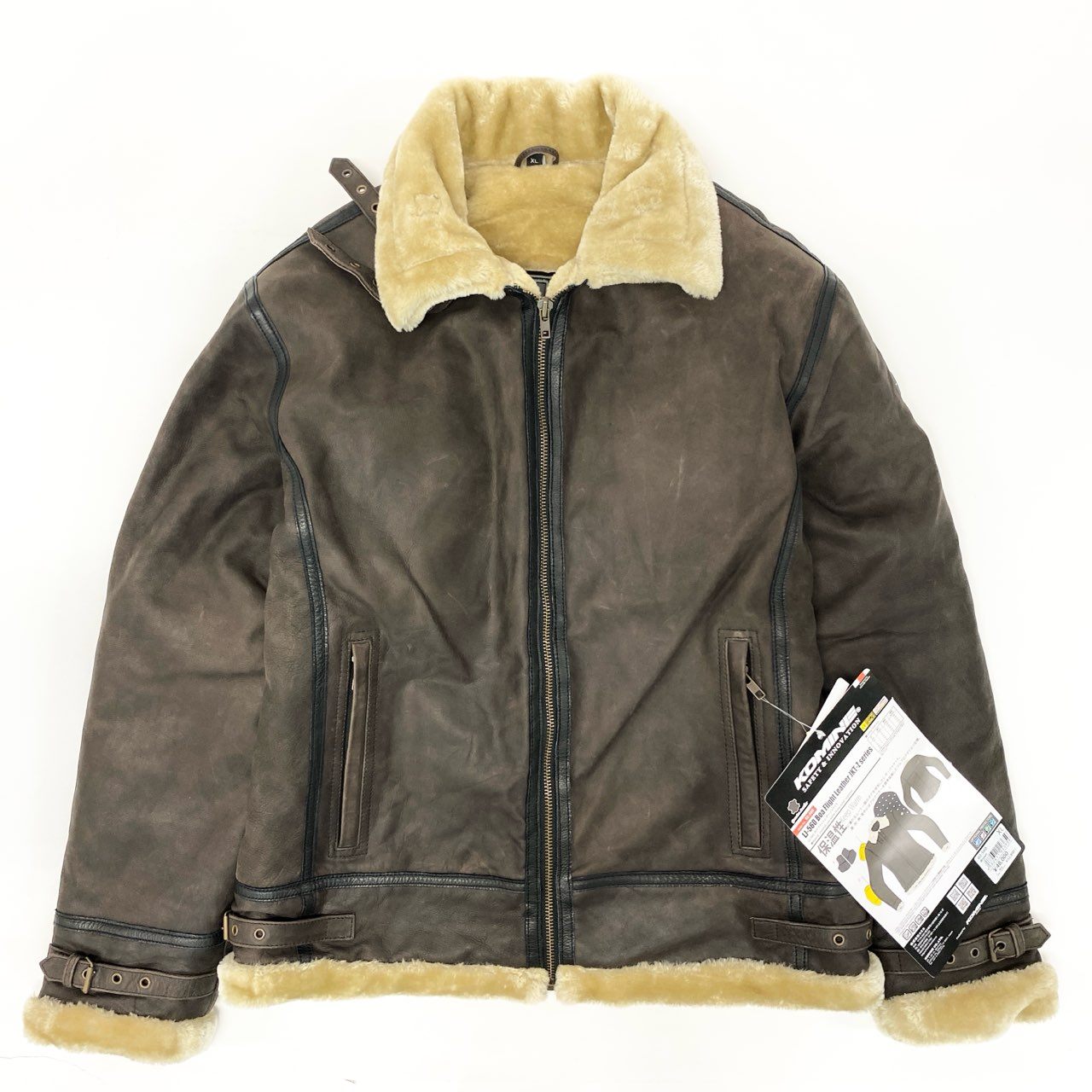69j20 《新品保管品》定価¥52.800 KOMINE コミネ ボアフライトレザージャケット LJ-560 XL ブラウン インナープロテクター入り バイカー ムートンt18r