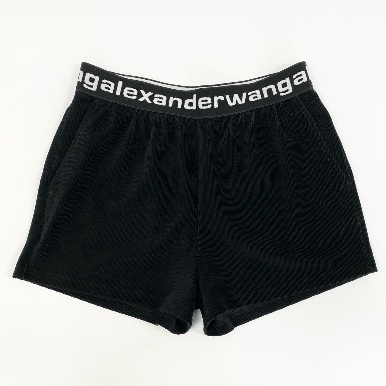46f30 alexander wang.t アレキサンダーワン ウエストロゴプリント コーデュロイ ショートパンツ ハーフパンツ XS ブラック レディース