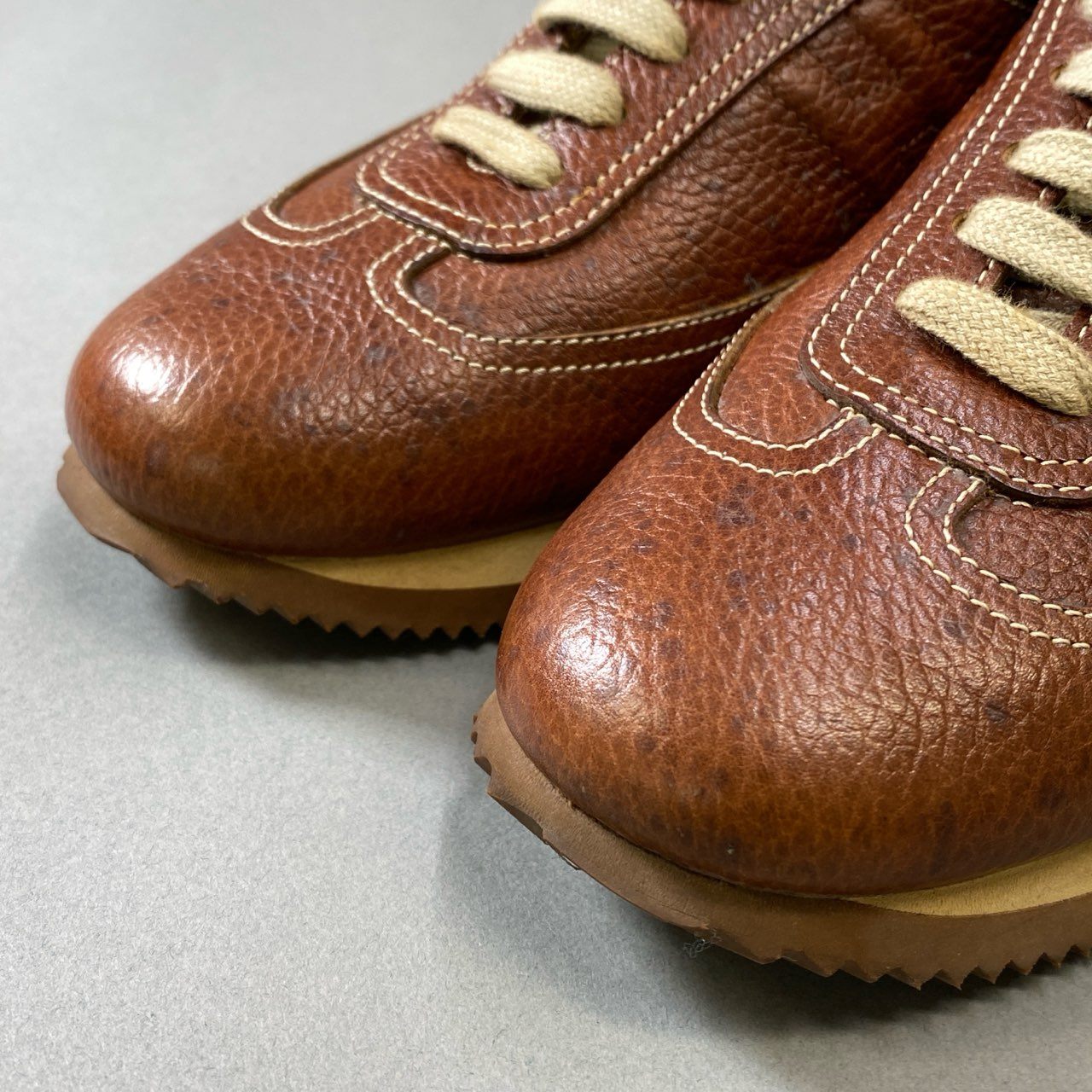 6j16 HERMES エルメス クイックレザースニーカー スニーカー シューズ レースアップ 38サイズ ブラウン レザー レディースu02t