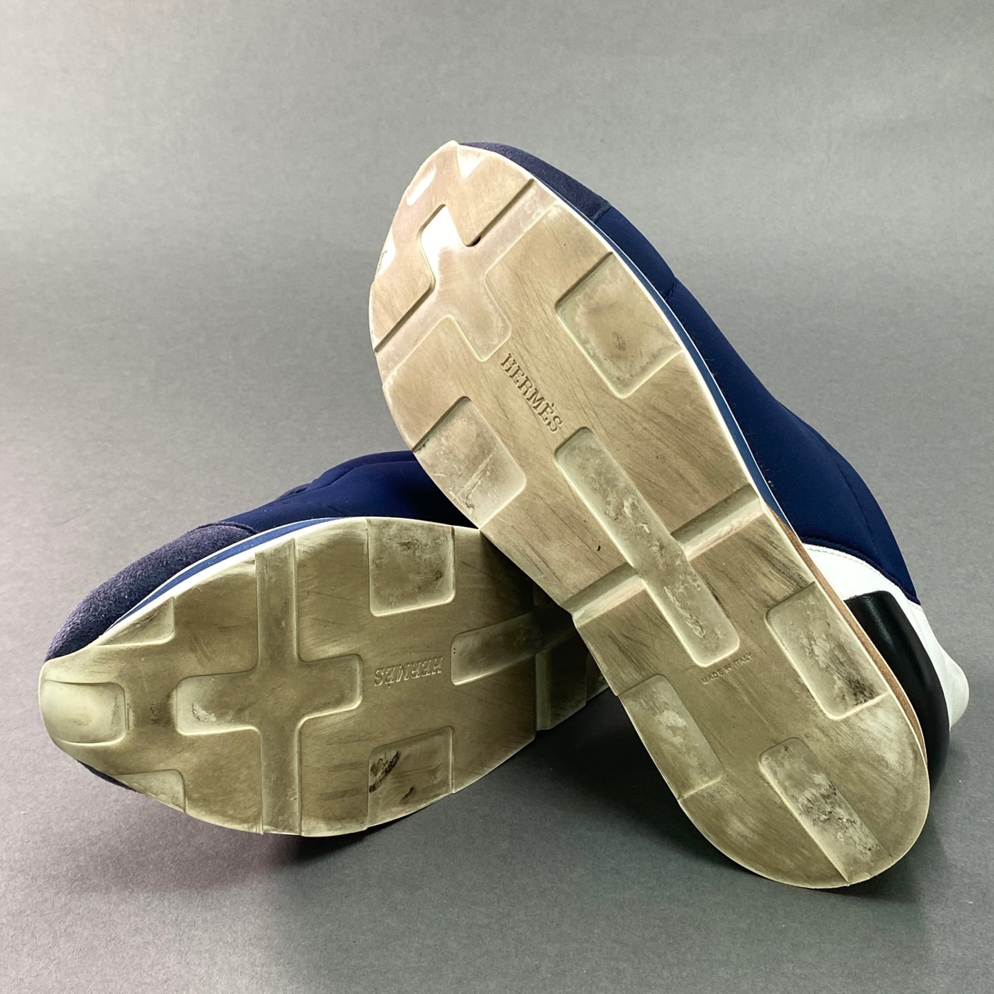 1g29《美品》 HERMES エルメス MILES マイルス スニーカー 37 1/2 ネイビー シューズ イタリア製 保存袋付き