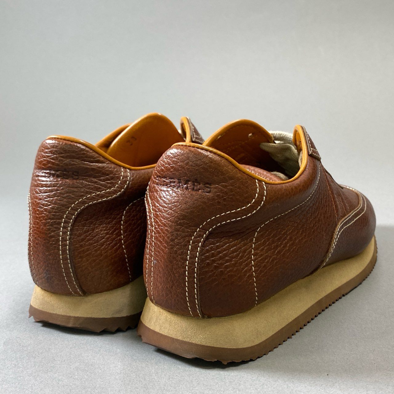 6j16 HERMES エルメス クイックレザースニーカー スニーカー シューズ レースアップ 38サイズ ブラウン レザー レディースu02t