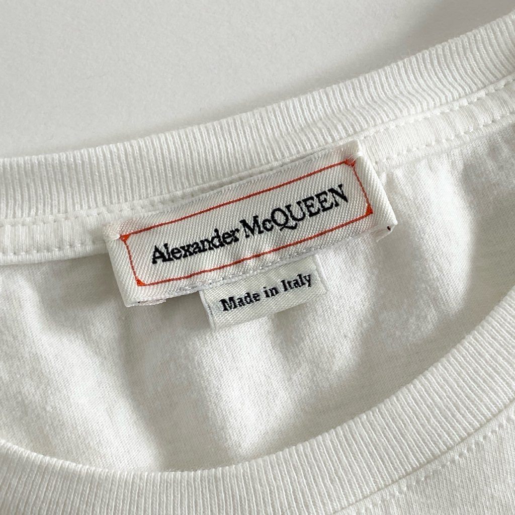 83h27 イタリア製 ALEXANDER McQUEEN アレキサンダーマックイーン 半袖Tシャツ カットソー トップス ペイントロゴ 622104 M ホワイト コットン100% メンズ 紳士服