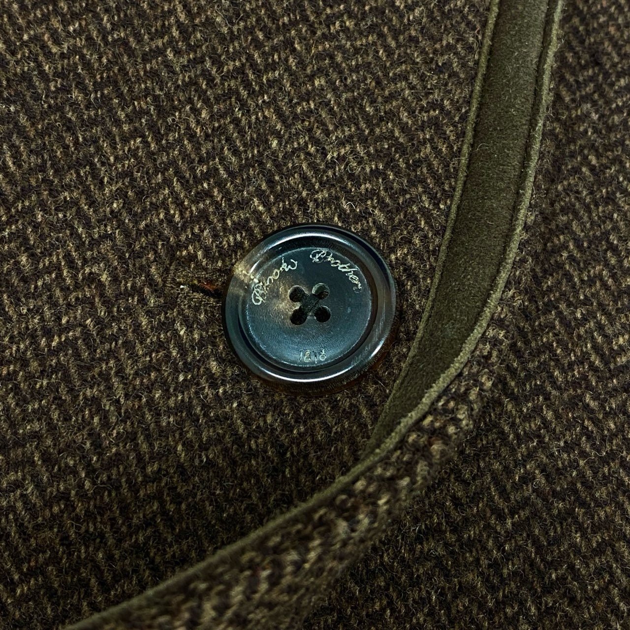 53e7 Brooks Brothers ブルックスブラザーズ レザーパイピング スタンドカラー ソフトツイードジャケット サイズ0 ブラウン 画像参照
