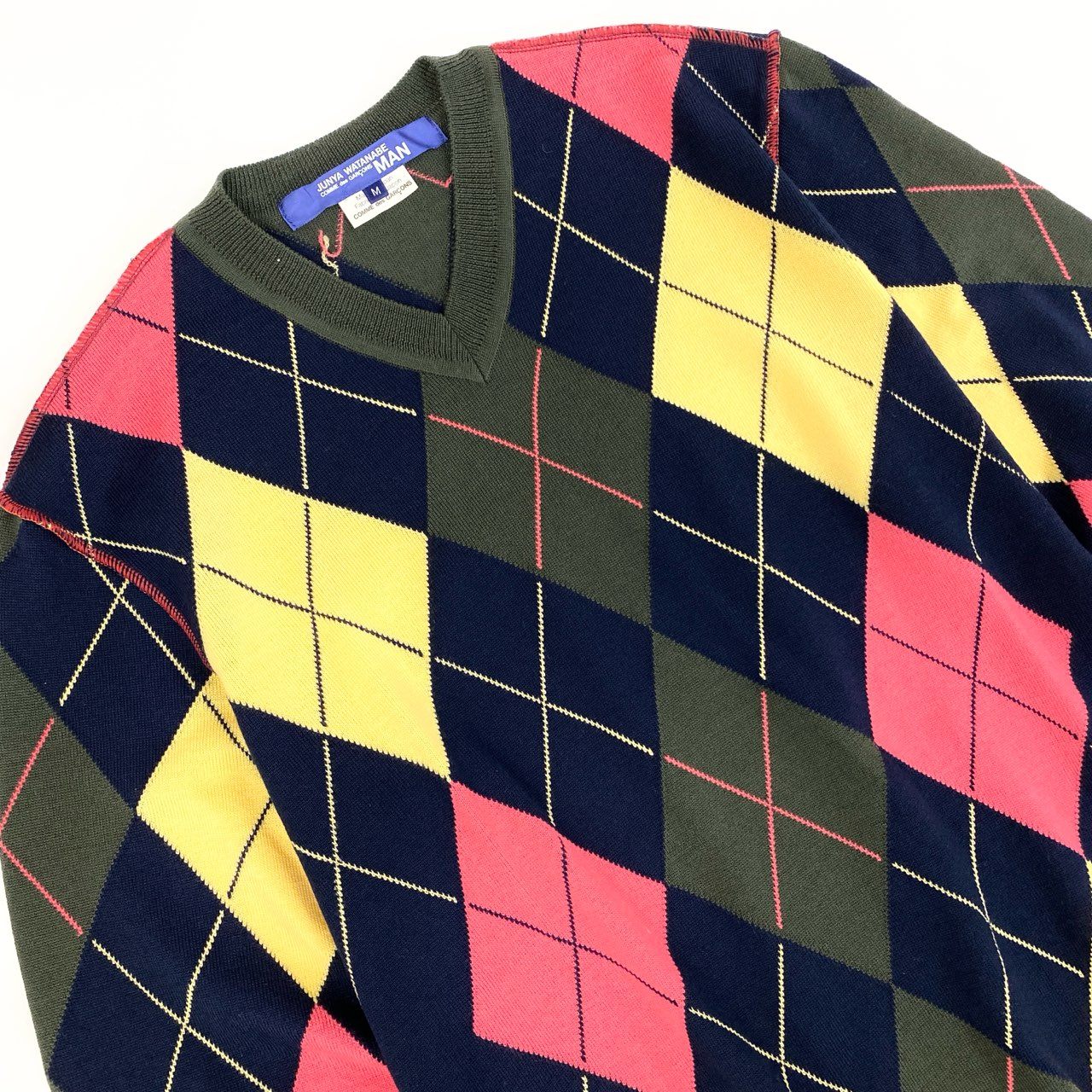 68g21 JUNYA WATANABE COMME des GARCONS MAN ジュンヤワタナベ コムデギャルソンマン アーガイルチェック Vネックニット セーター M マルチカラー AD2008