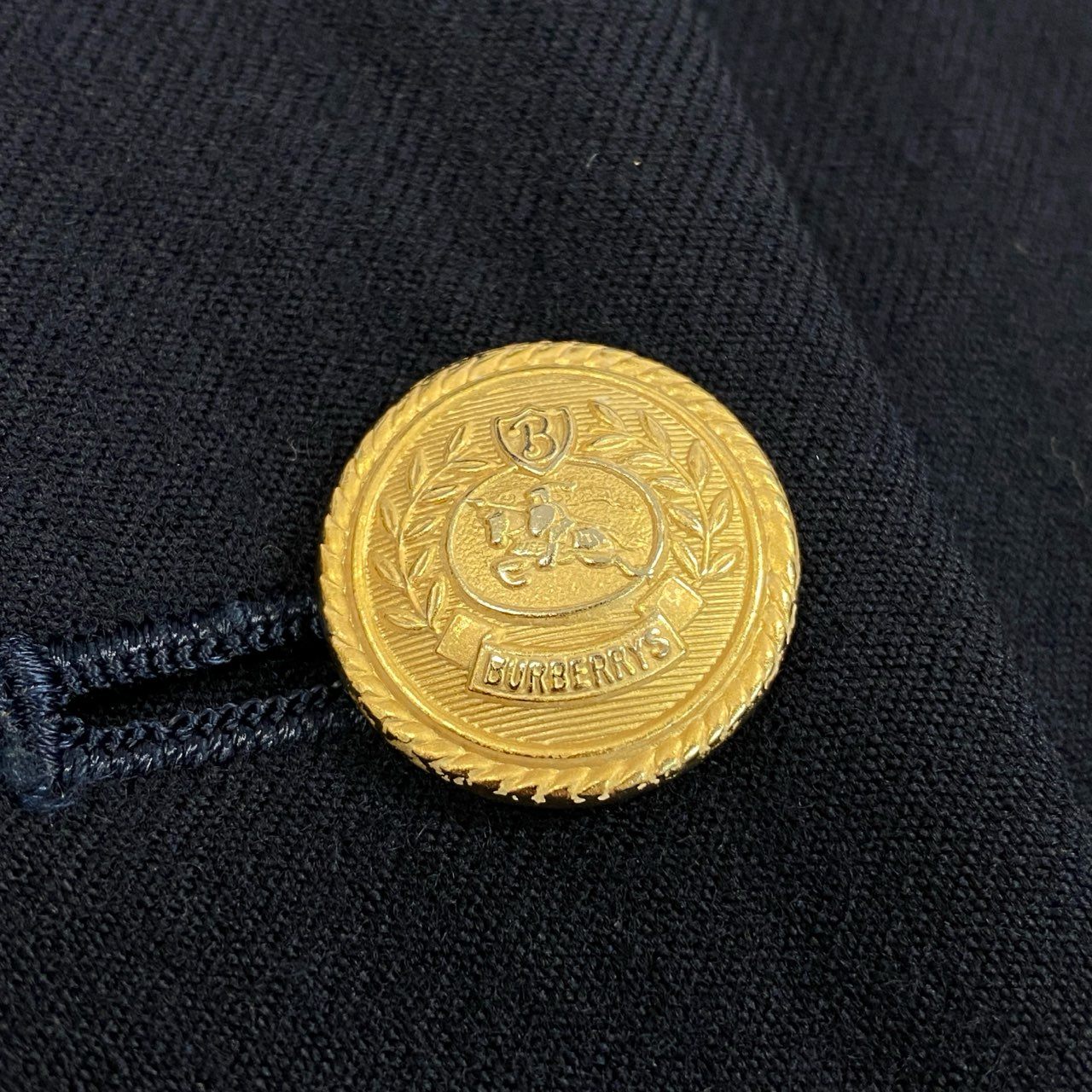 22a23 Burberrys バーバリーズ 紺ブレザー テーラードジャケット ダブルブレスト エンブレム ワッペン 9 ネイビー ウール レディースu02t