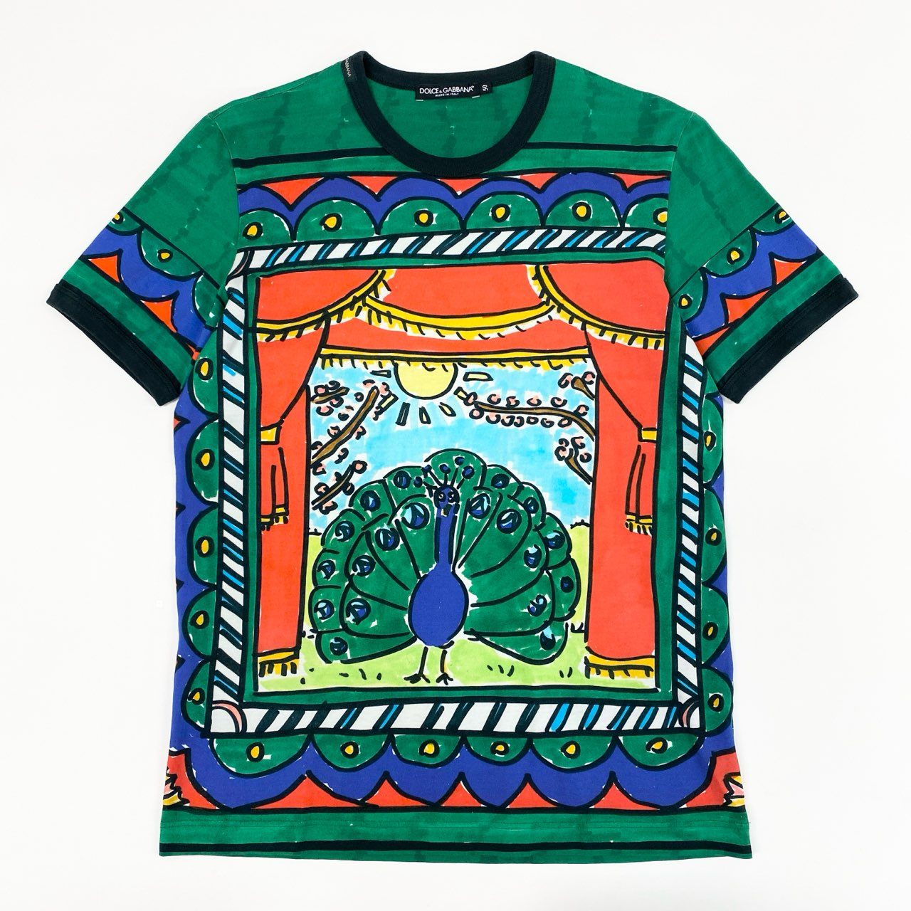 5c21 DOLCE&GABBANA ドルチェアンドガッバーナ ドルガバ 半袖Tシャツ 総柄プリントカットソー トップス 孔雀プリント クルーネックシャツ G8FV4T 50 マルチカラー コットン100%