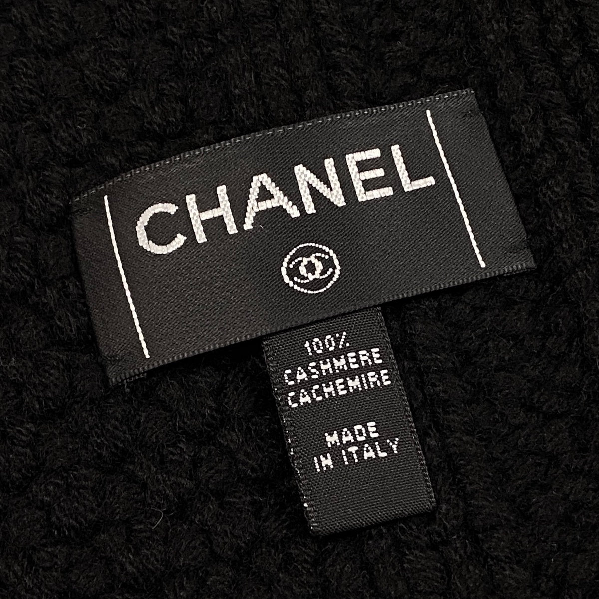 i22 CHANEL シャネル ココマーク カシミヤマフラー CC Cashmere Scarf Muffler Black ブラックt18r