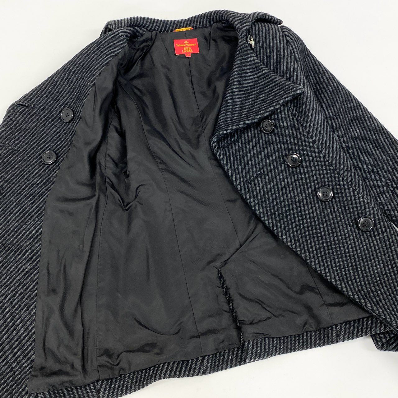 74i8 Vivienne Westwood RED LABEL ヴィヴィアンウエストウッド レッドレーベル 日本製 オーブボタン デザイン ウールコート ピーコート ジャケット 2 グレー ブラック レディースk02i