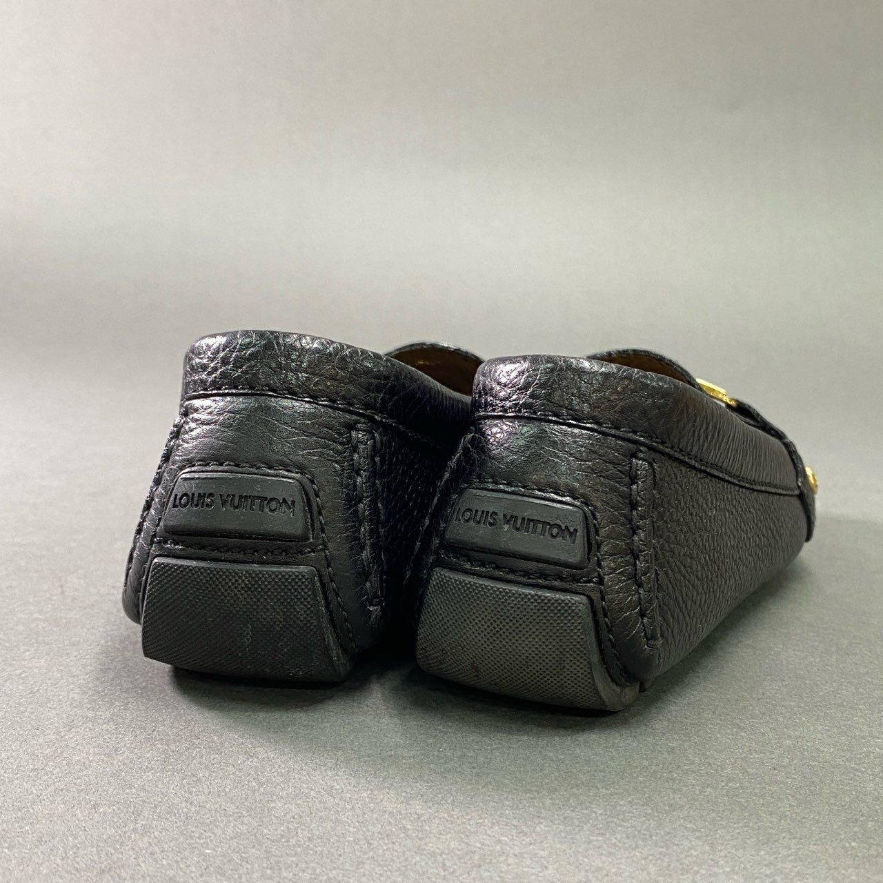 2k5 LOUIS VUITTON ルイヴィトン LV ドライビングシューズ 36 1/2 ブラック レザー シボ革 イタリア製