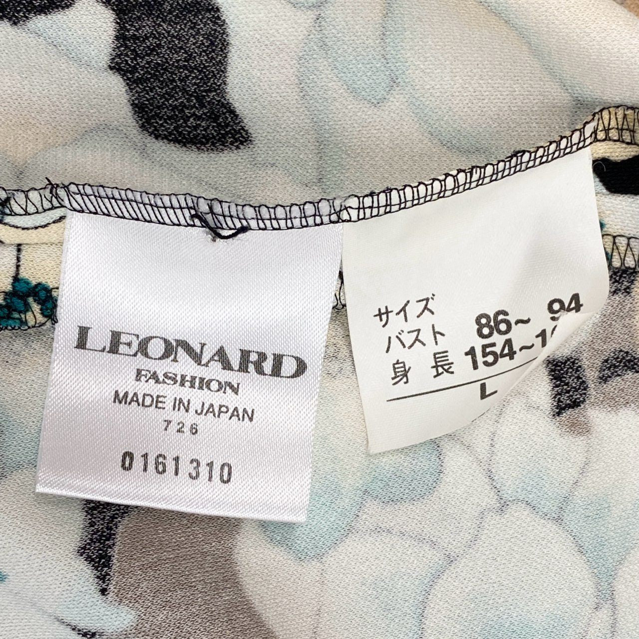 41i26 《極美品》 LEONARD レオナール カンカン素材 薄手コート ロングカーディガン 美しい花柄プリント 0161310 サイズL マルチカラー レディースu02t
