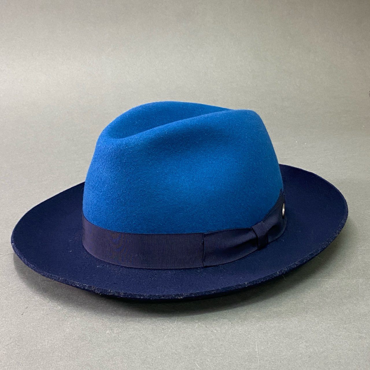 b17 Borsalino ボルサリーノ イタリア製 ウールフェルトハット 61 ブルー ネイビー リボン 帽子