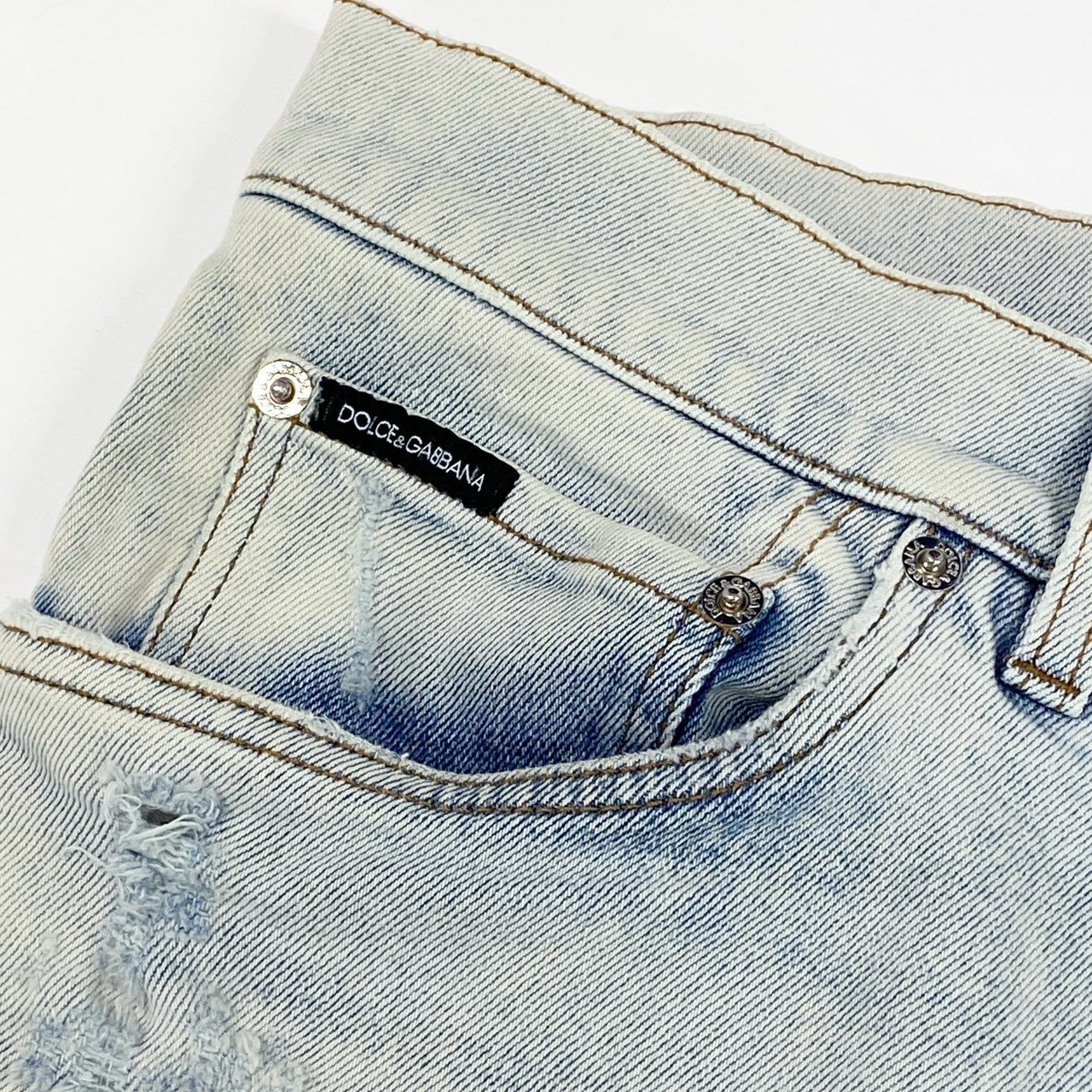 27a17 DOLCE&GABBANA ドルチェアンドガッバーナ ダメージ加工 デニムパンツ ジーンズ クラッシュ加工 イタリア製 SLIM 54 ライトブルー