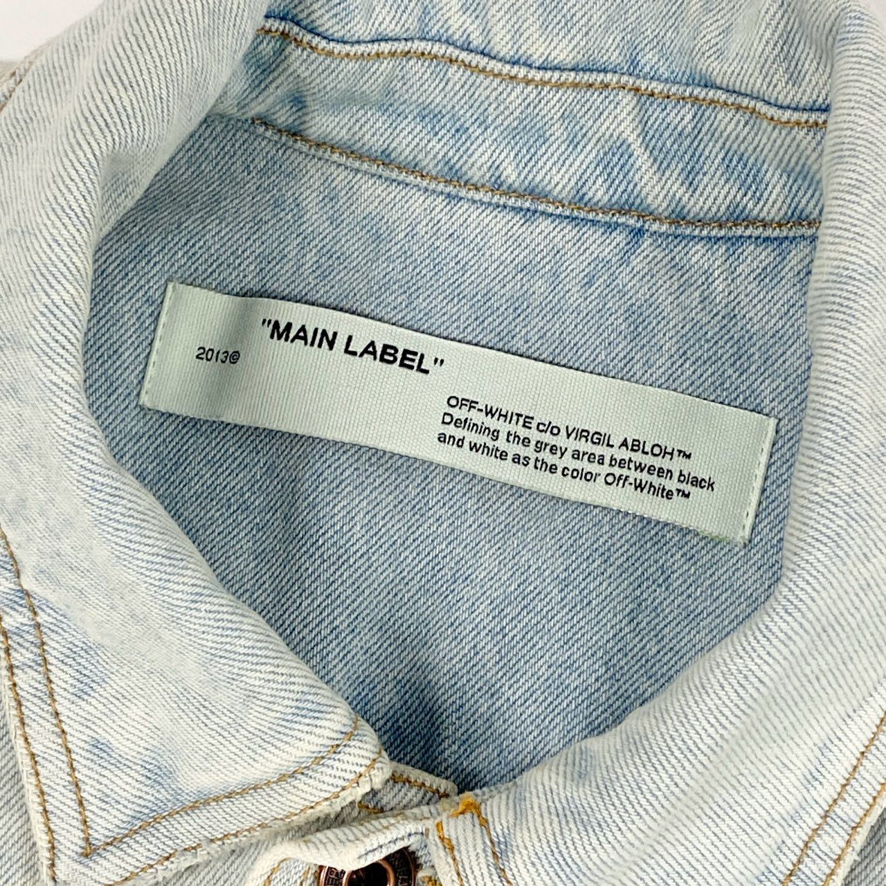 27a17 OFF-WHITE オフホワイト Diag Oversize Denim Shirt ダメージ加工 ロゴ オーバーサイズ デニム シャツ ジャケット OMYD017R20386018 M インディゴ デニム
