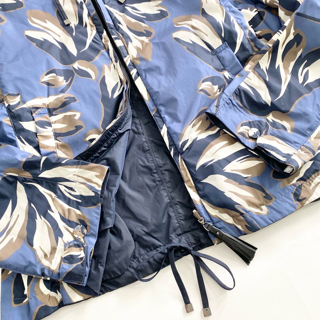 54h9 《美品》 Max Mara The Cube マックスマーラ リバーシブル フーディ ジャケット ブルゾン 無地 総柄 40 ブルー ネイビー ナイロン