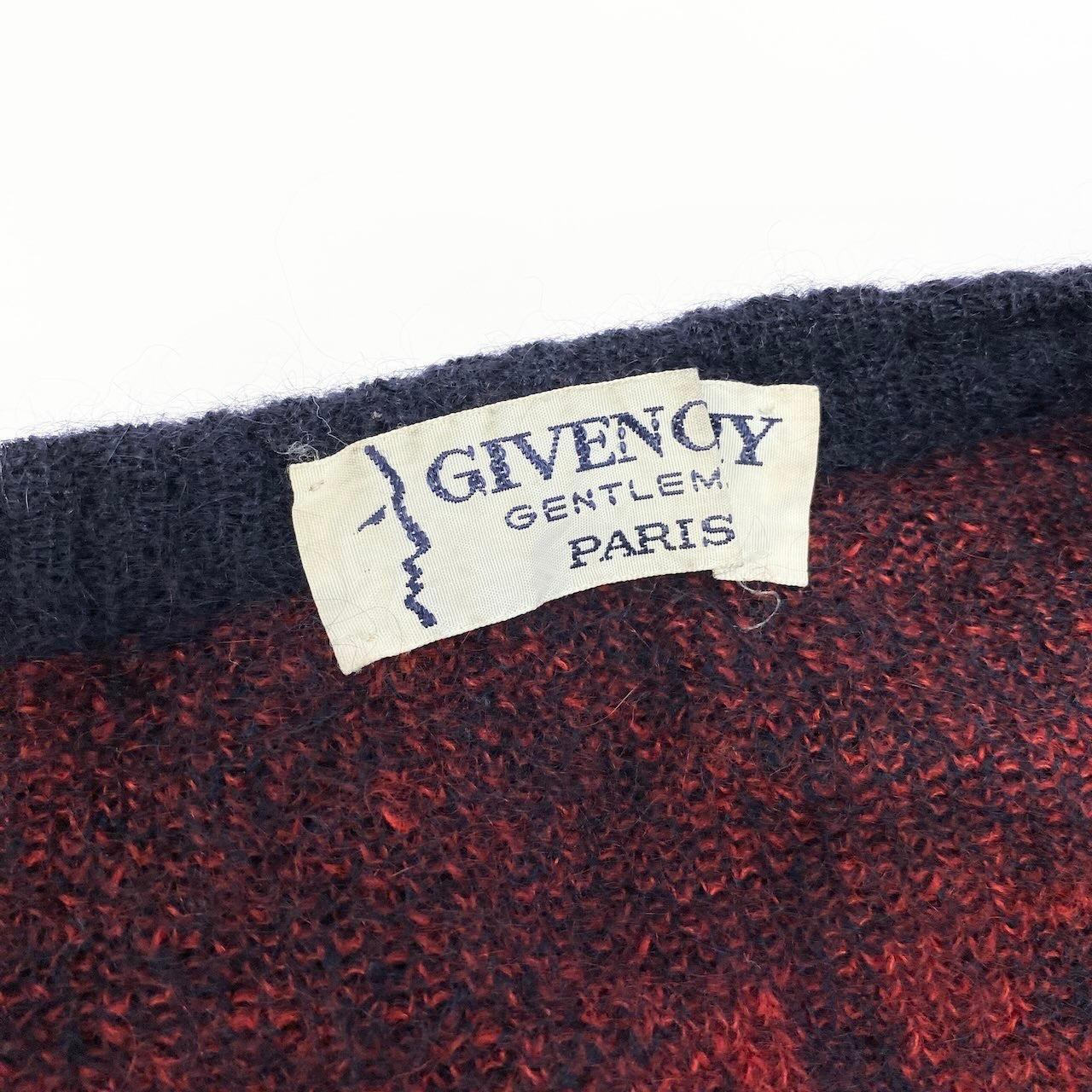 17c16 GIVENCHY ジバンシー Vintage ロングスリーブVネックニット ニットセーター ブランドロゴ トップス 48サイズ ネイビー レッド メンズ 男性用o07t