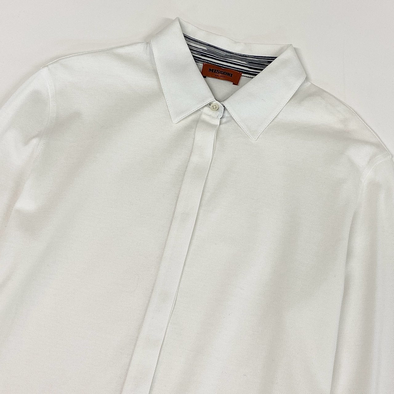 61g23 MISSONI ミッソーニ 鹿の子 長袖シャツ ロングスリーブ 42 ホワイト コットン レディース