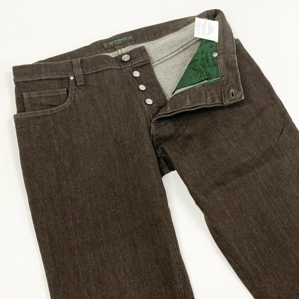 7f8 《新品保管品》 ETRO エトロ デニムパンツ カラーデニム ボトムス 6ポケット 34 ブラウン系 コットン ポリウレタン メンズ 紳士服 イタリア製