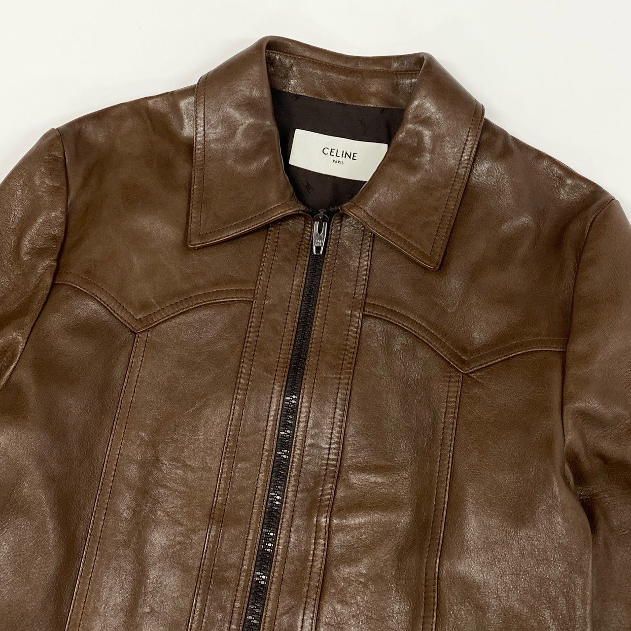 14h29 《未使用保管品》CELINE セリーヌ ワックスウエスタンブルゾン ラムスキン レザージャケット 23AW 2EG62602V 46サイズ ブラウン メンズ 男性用k02i