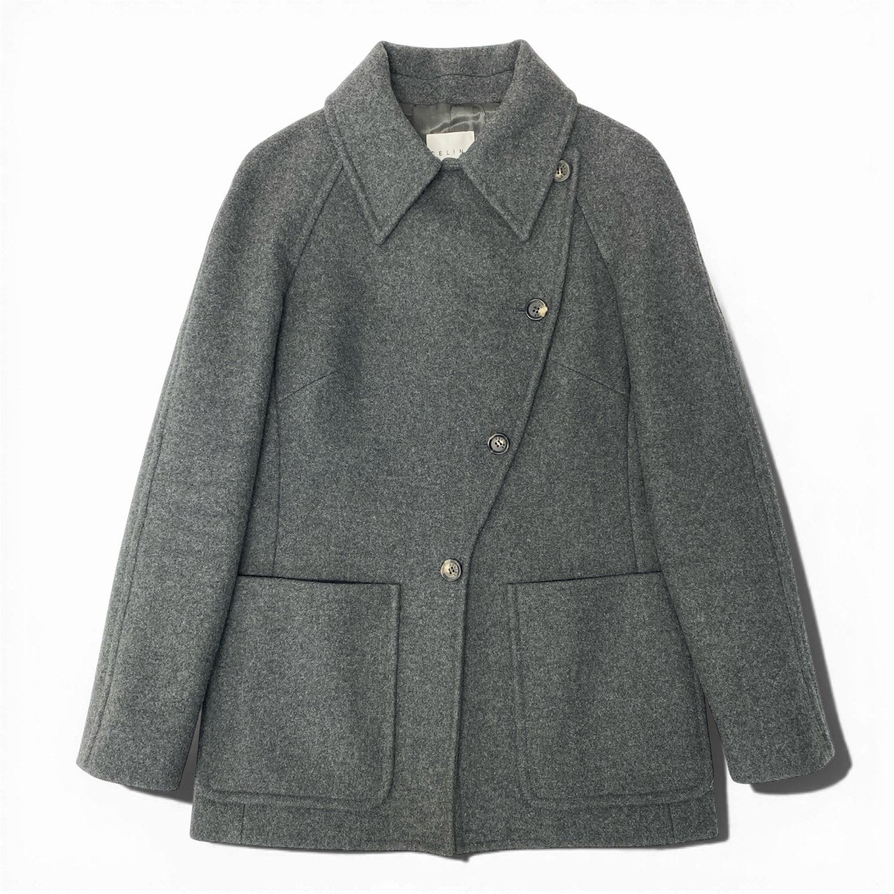 47b4 【美品】 Vintage CELINE セリーヌ ステンカラーコート ウールカシミヤ混コート アウター 38サイズ グレー レディース 女性用u02t