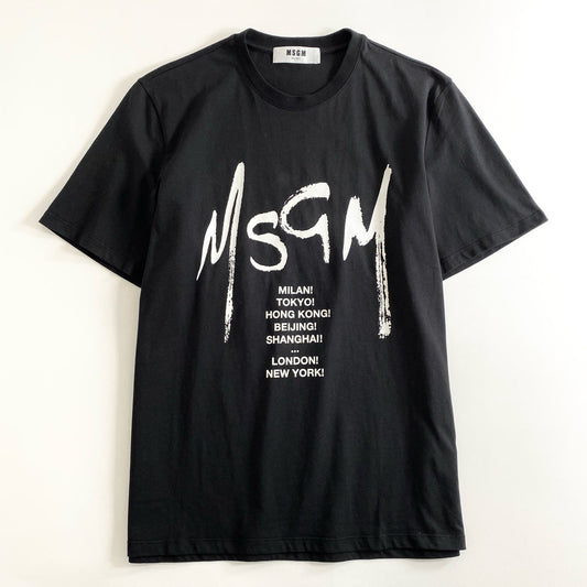 1d24 イタリア製 MSGM エムエスジーエム Tシャツ カットソー トップス フロントロゴ サイズS ブラック コットン100% メンズ