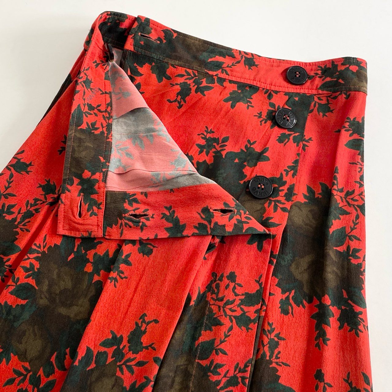 21i20 《美品》 GANNI ガニー プリントクレープスカート ロングスカート ボタニカルプリント 32-05-14-05008 34 レッド レーヨン100%