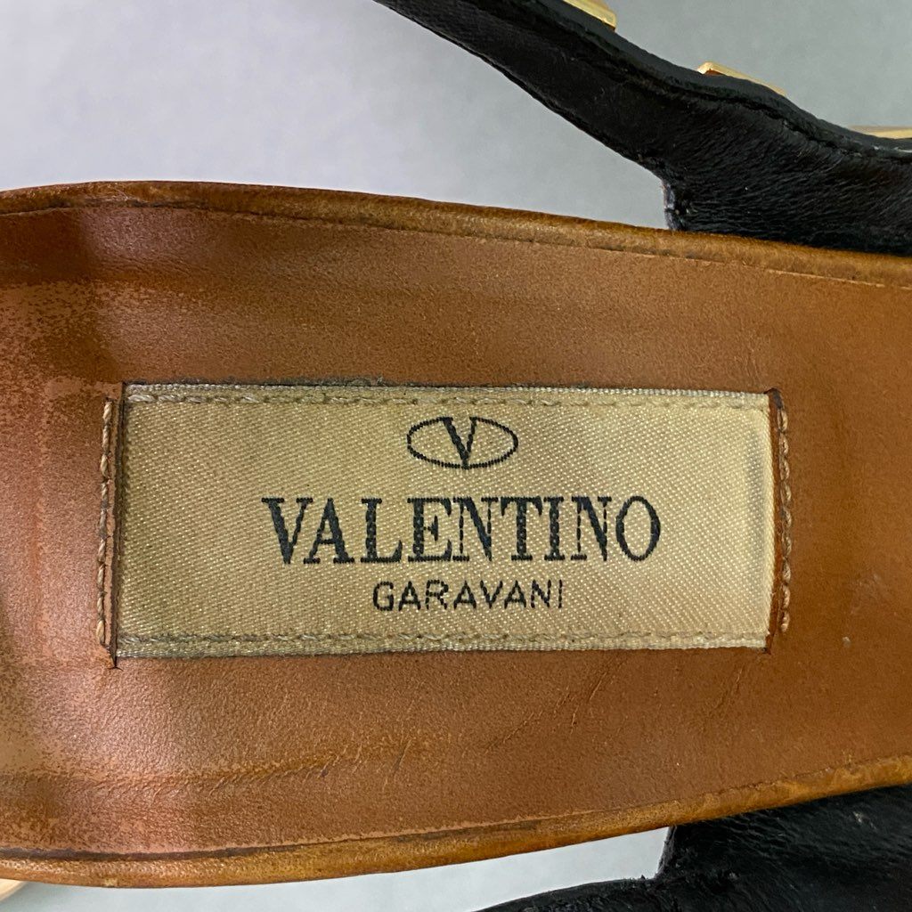 4e10 VALENTINO GARAVANI ヴァレンティノ ガラヴァーニ ロックスタッズ ヒールパンプス 37 1/2 ライトブラウン レザー サンダル シューズ イタリア製