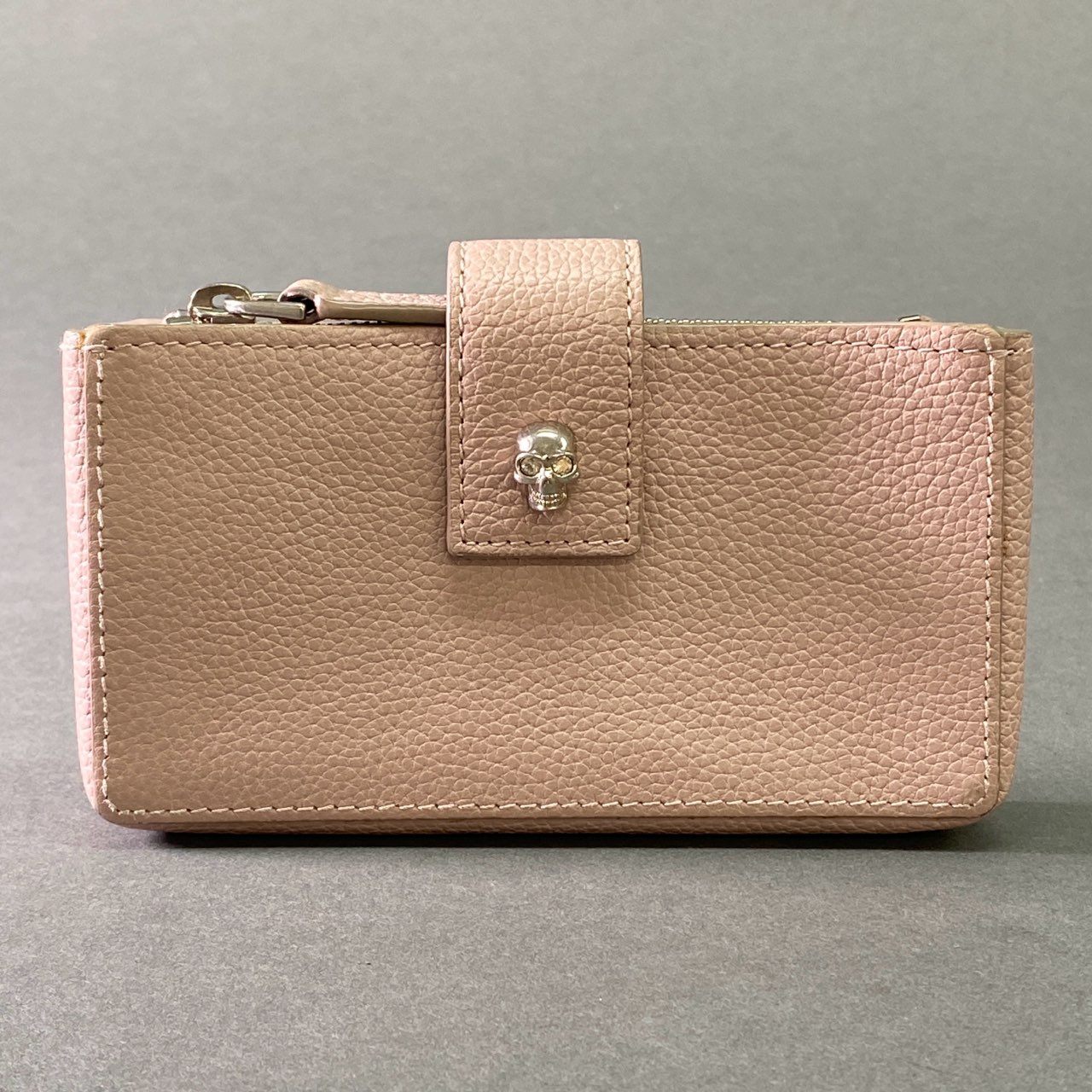 l12 Alexander McQueen アレキサンダー マックイーン スカルボタン コインカードケース ピンク レザー 財布 ウォレット イタリア製