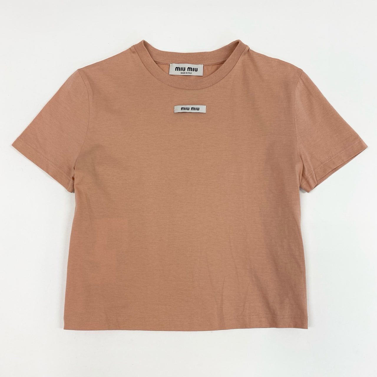 49l6 定価¥97,900 miumiu ミュウミュウ 2023年 フロントロゴ コットン Tシャツ XS ピンクベージュ カットソー TEE イタリア製
