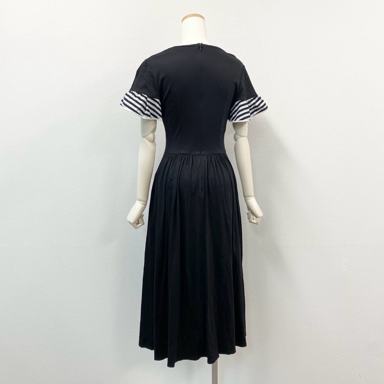 63i12 BORDRES at BALCONY ボーダーズアットバルコニー RUFFLED MAXI DRESS 半袖ワンピース ドレス マキシ丈 日本製 ボーダー BD2111-2K-29 36 ブラック レディースk02i