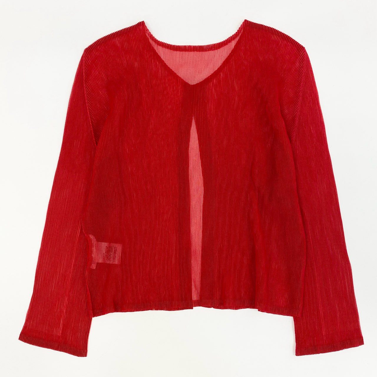 11f12 PLEATS PLEASE プリーツプリーズ 変形カーディガン ボレロカーディガン メッシュ生地 PP11-F0694 サイズ3 レッド ポリエステル100% レディース 日本製