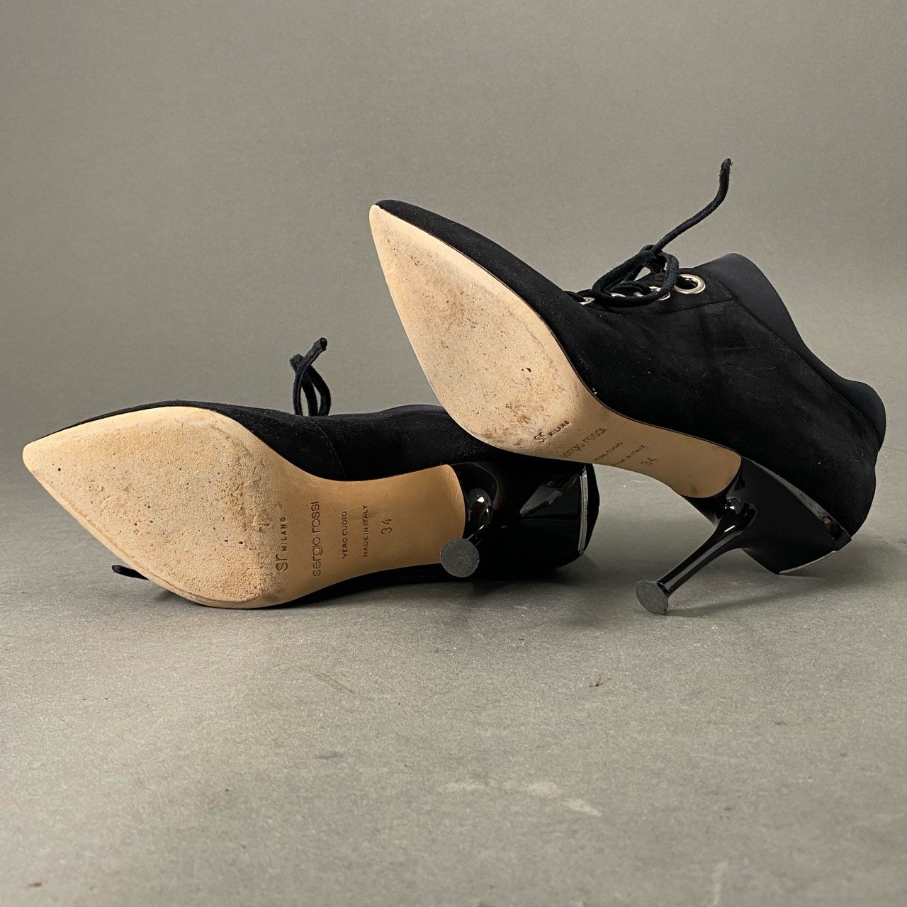 3d4 《美品》 sergio rossi セルジオロッシ イタリア製 ピンヒール ブーティ ブーツ パンプス シューズ 34 ブラック スエード MADE IN ITALY