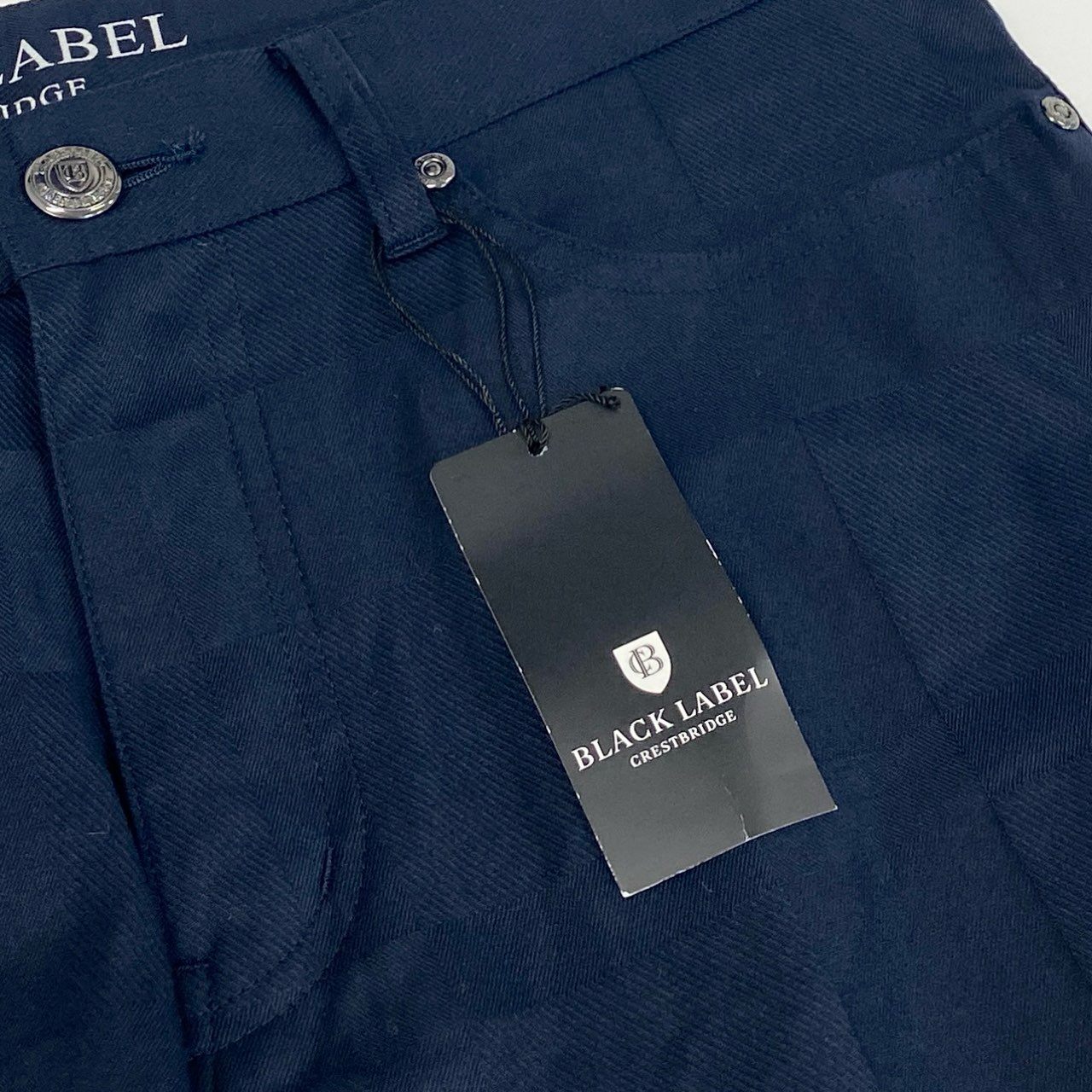 52d18 《新品タグ付き》 BLACKLABEL CRESTBRIDGE ブラックレーベルクレストブリッジ チェックパンツ 5ポケットパンツ ストレートパンツ サイズL ネイビー メンズ
