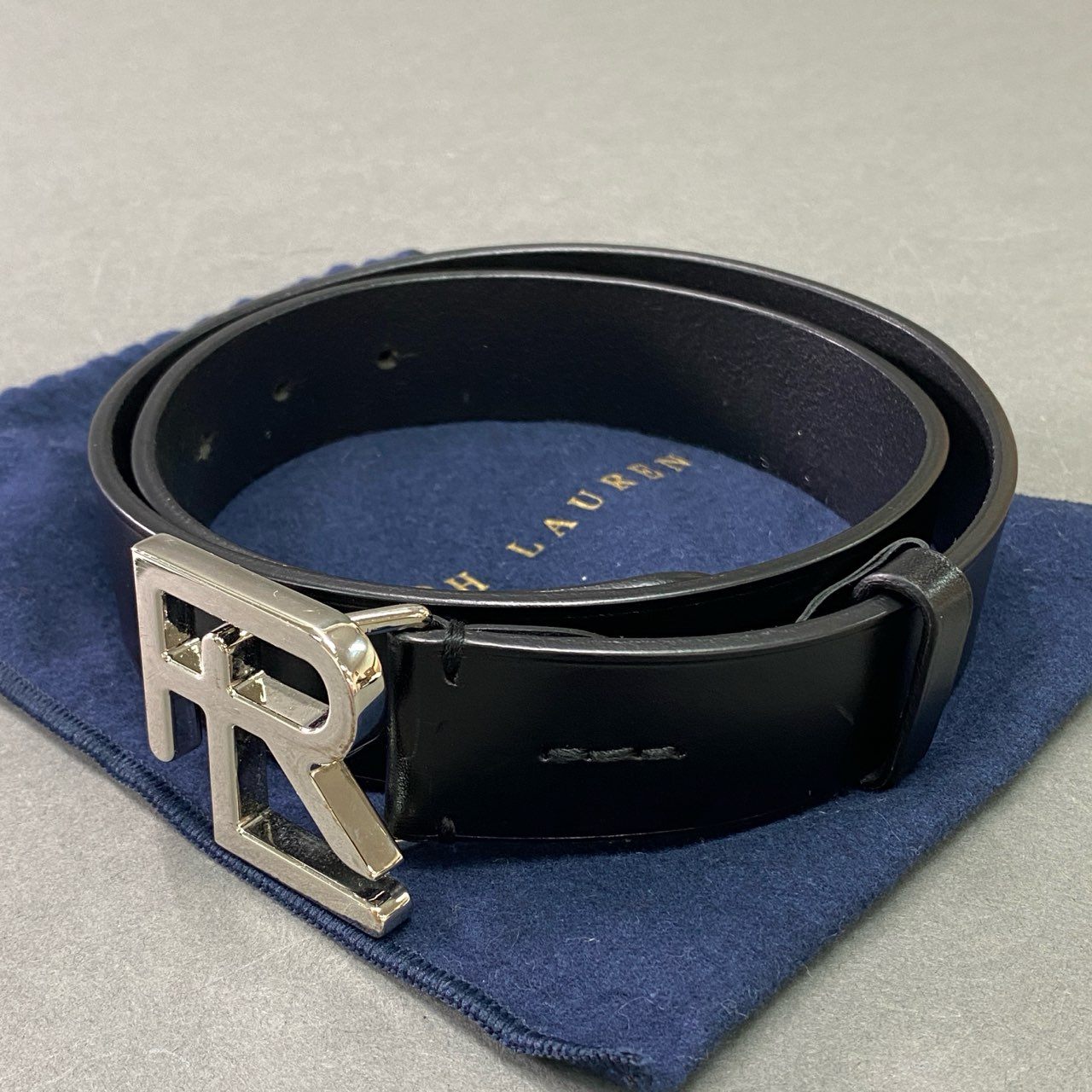 b17 定価¥83.600 Ralph Lauren ラルフローレン ヴァケッタ レザーベルト 72-82 ブラック 牛革 RL プラークバックル イタリア製