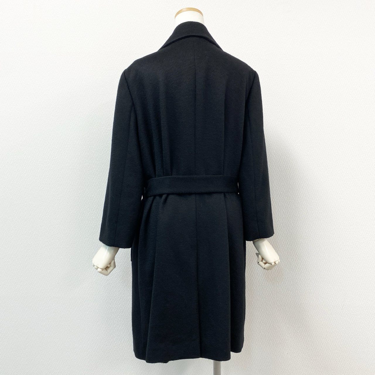 61g23 LANVIN COLLECTION ランバンコレクション 総カシミヤ ダブルプレスト チェスターコート ベルテッドロングコート 42 ブラック カシミア100 レディース