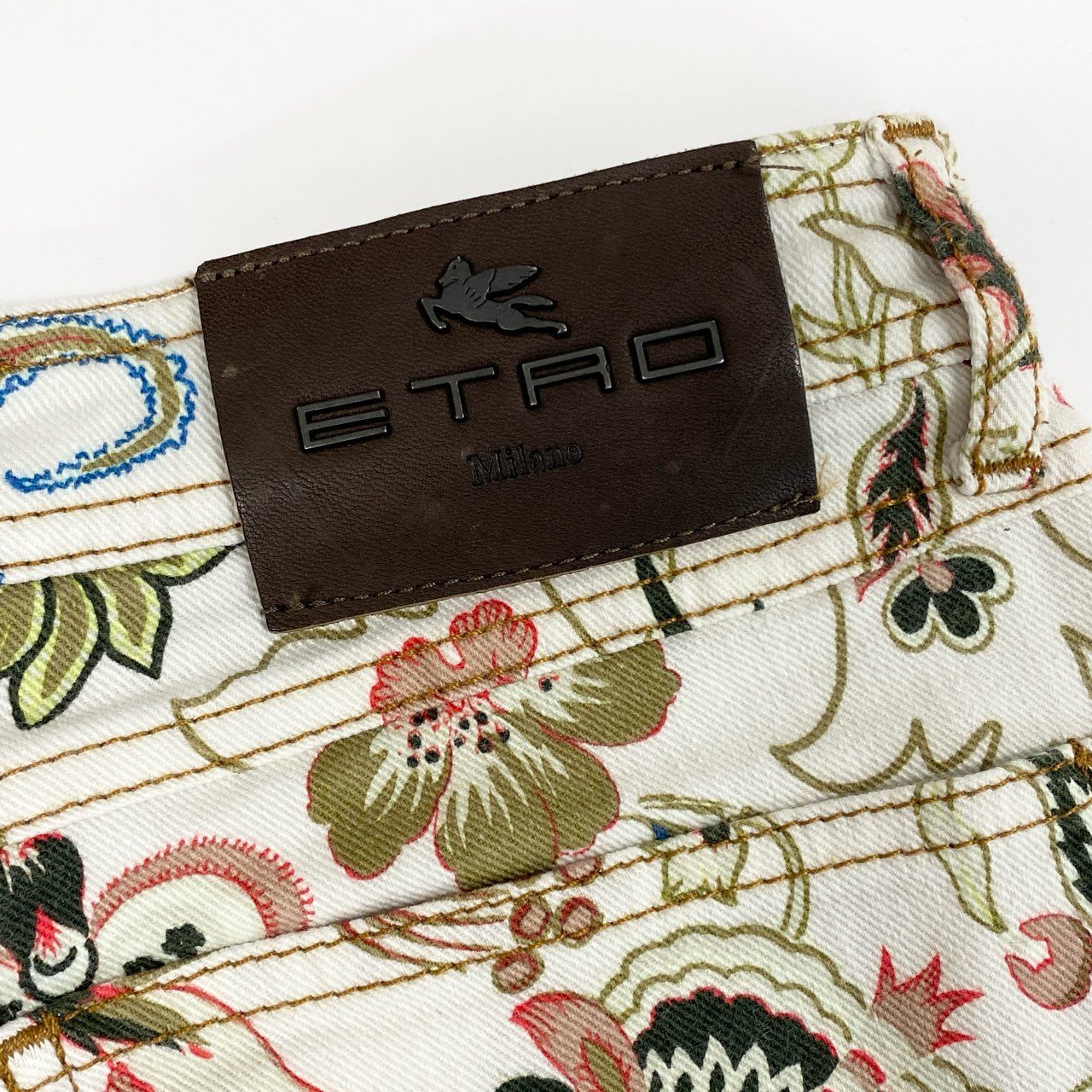 67j6 《美品》 ETRO エトロ イタリア製 スキニーパンツ ストレッチパンツ 花柄 ペイズリー柄 レディース 女性用 ボトムス 26 オフホワイトu02t