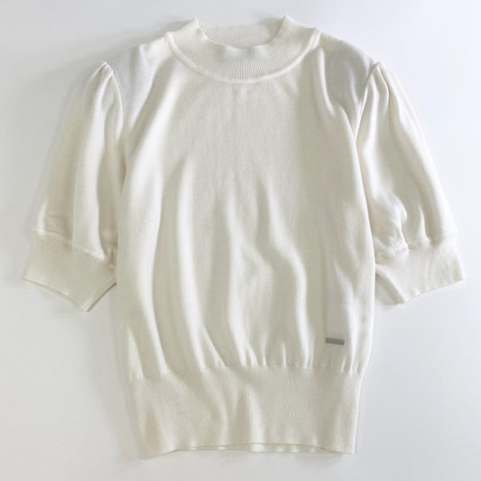 15j16 FOXEY NEY YORK フォクシーニューヨーク 40594 Knit Top Camelia Buton 半袖ニット セーター  サイズ42 ホワイト シルク100% レディース 日本製