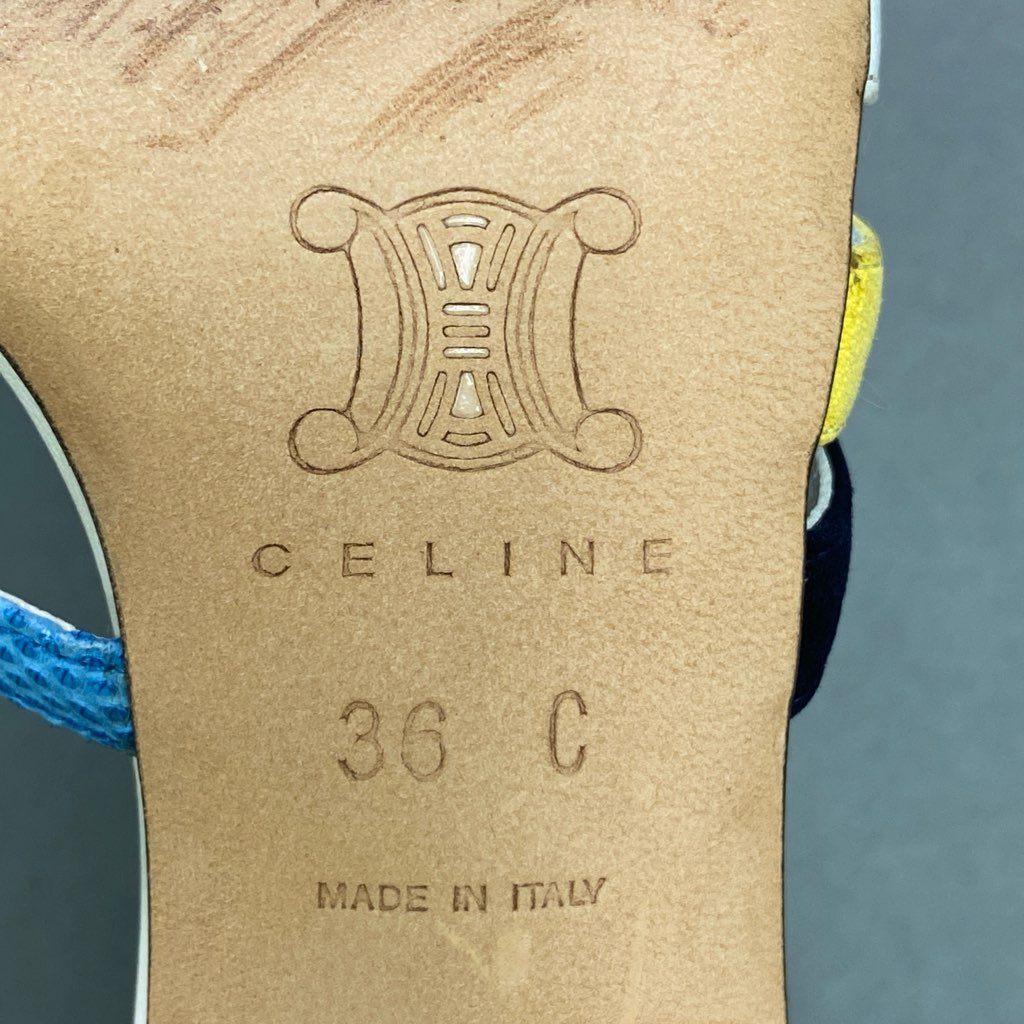 3d3 《美品》 CELINE セリーヌ マルチレザー ヒールサンダル 36 ホワイト マルチカラー Leather スエード カーフレザー イタリア製 シューズ