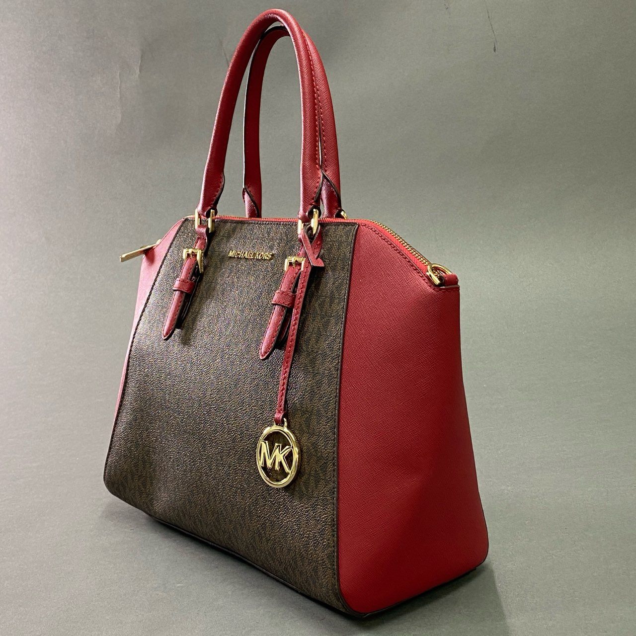 Fc21 MICHAEL KORS マイケルコース シグネチャー 2WAY ショルダーバッグ レッド ブラウン カバン ゴールドチャーム