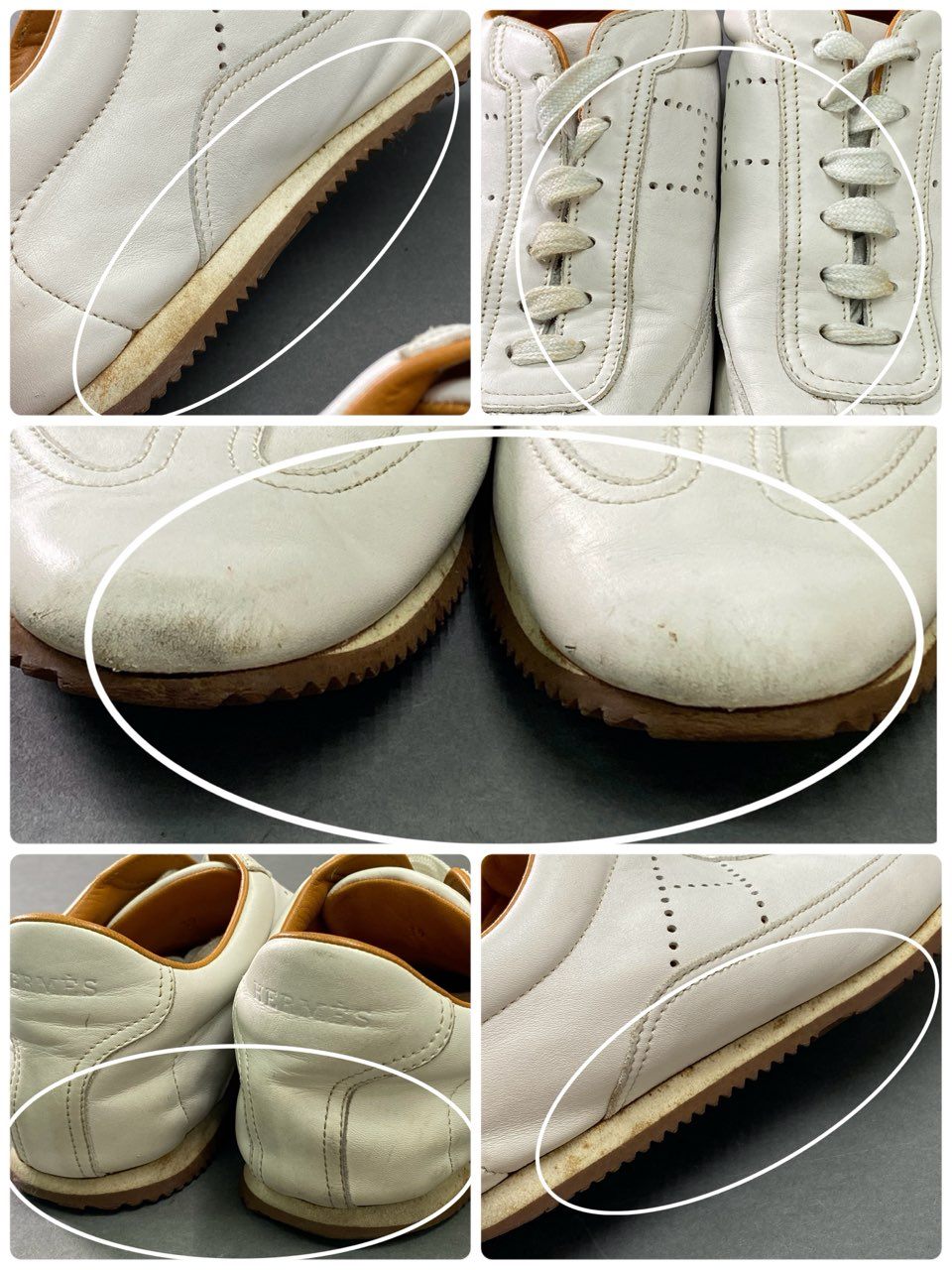 3b7 HERMES エルメス ローカットスニーカー レザースニーカー パンチング Hロゴ leather メンズ 39 ホワイト レザー