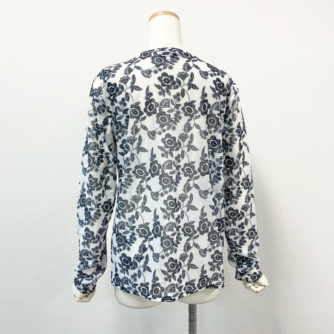 41h24 FUMIE TANAKA フミエタナカ シアープリント ロングスリーブTシャツ カットソー トップス 1 ホワイト ブラック ポリエステル レディースu02t