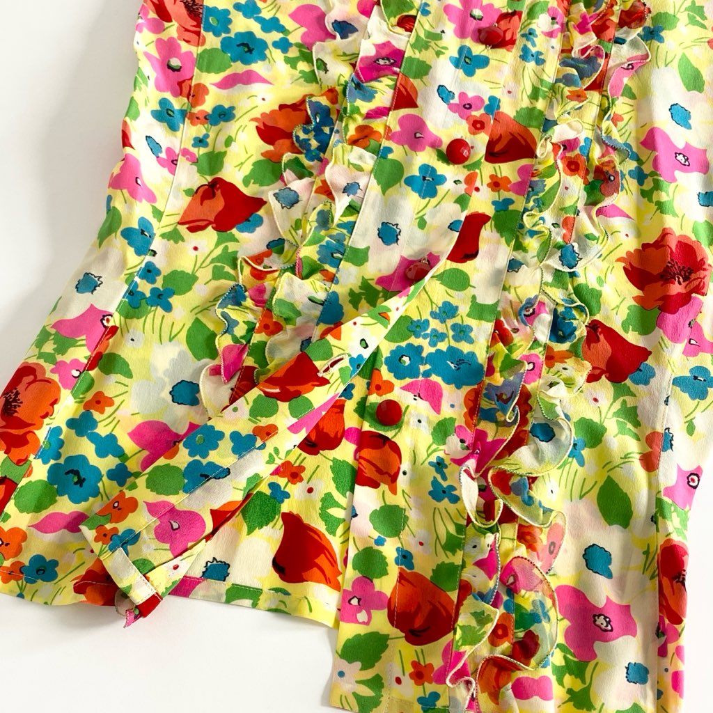 32d5 istante イスタンテ VERSACE ヴェルサーチ フラワープリント シルクフリルシャツ イエロー SILK100% イタリア製 ノースリーブ レトロ ビンテージ