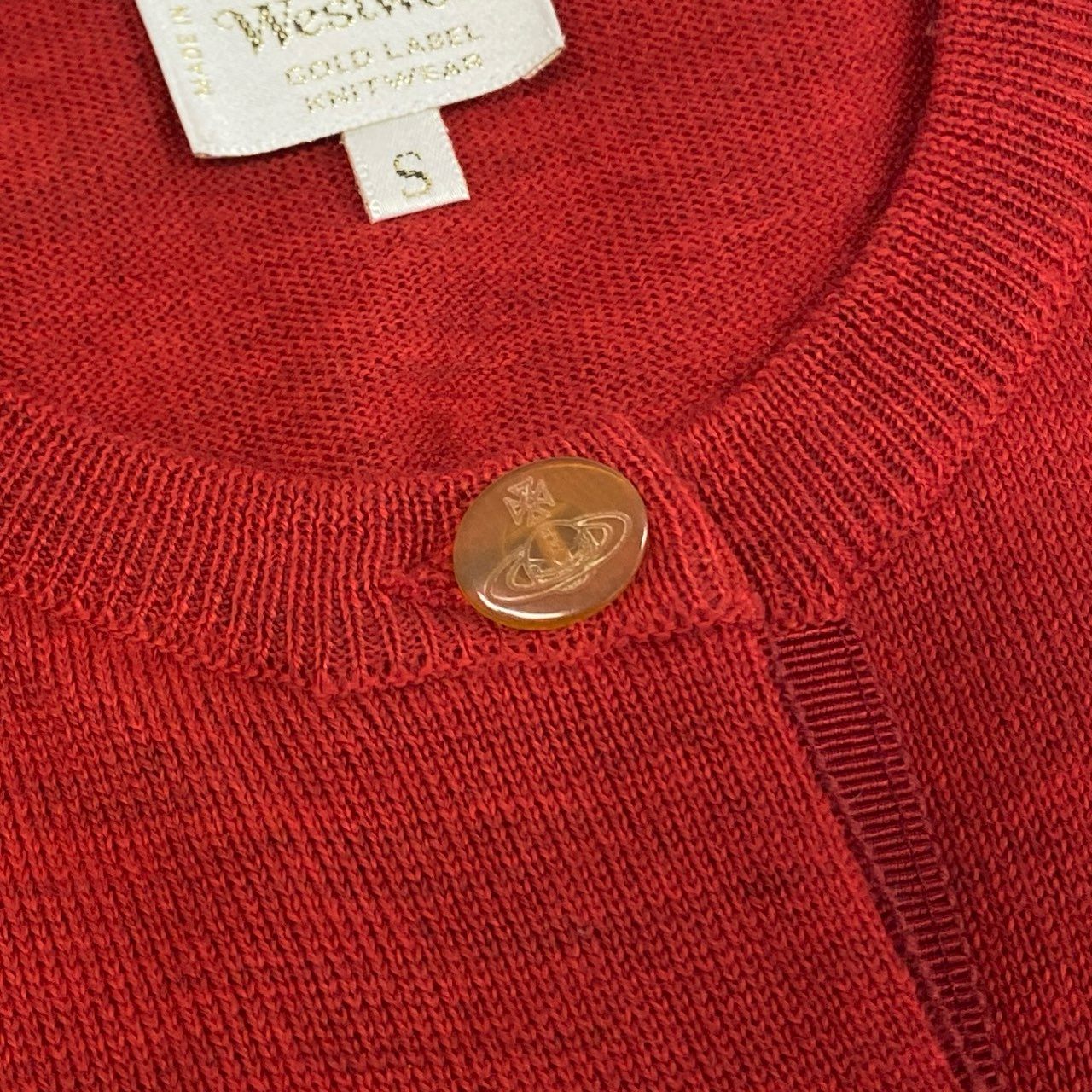 82f24 Vivienne Westwood GOLD LABEL ヴィヴィアンウエストウッド ゴールドレーベル イタリア製 オーブ刺繍 長袖ニット カーディガン 羽織 Sサイズ レッド ウール レディース