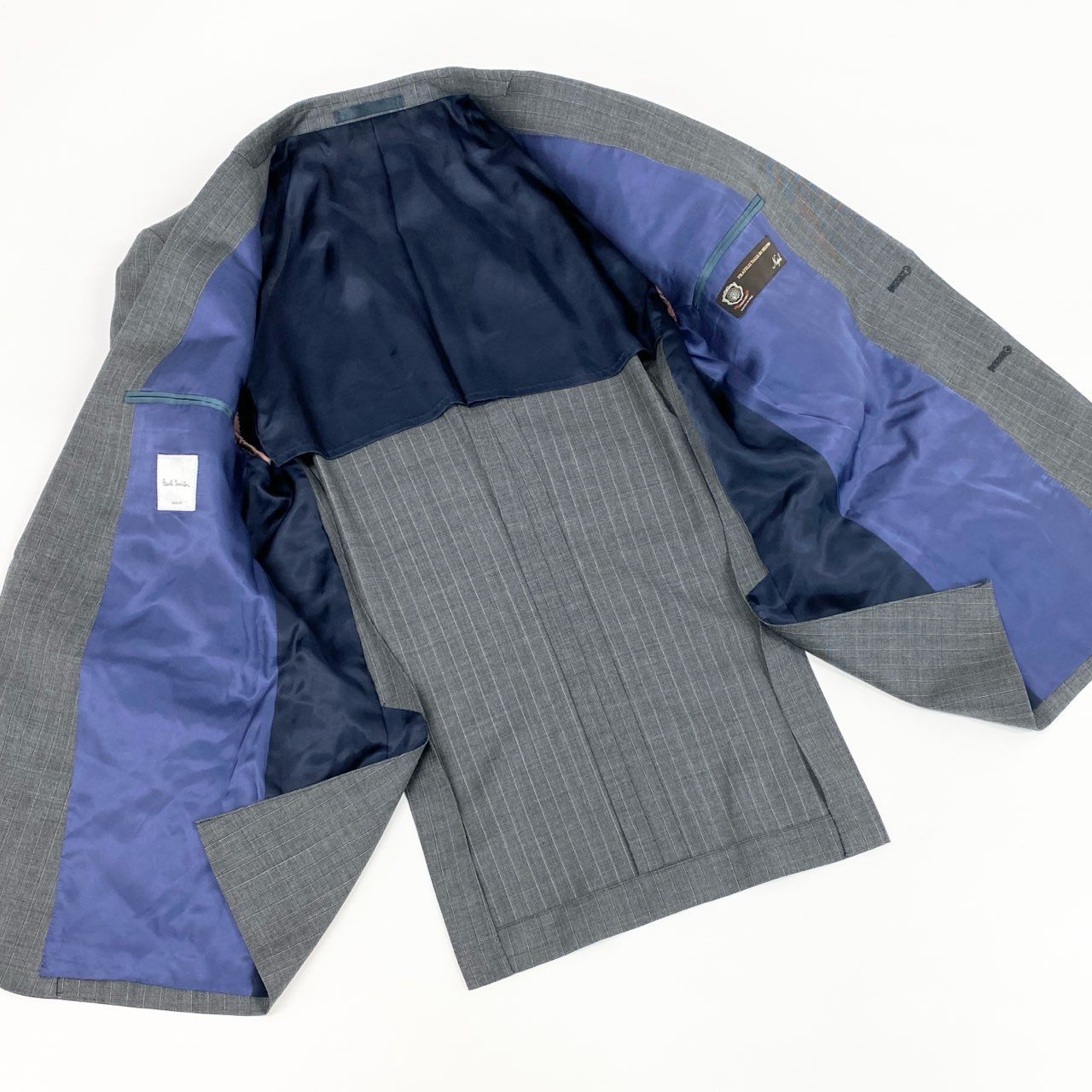 32d11 《美品》 Paul Smith ポールスミス シングルスーツ セットアップ ビジネス イタリア製 デルフィノ生地 サイズL グレー ストライプ ウール100% メンズ 日本製