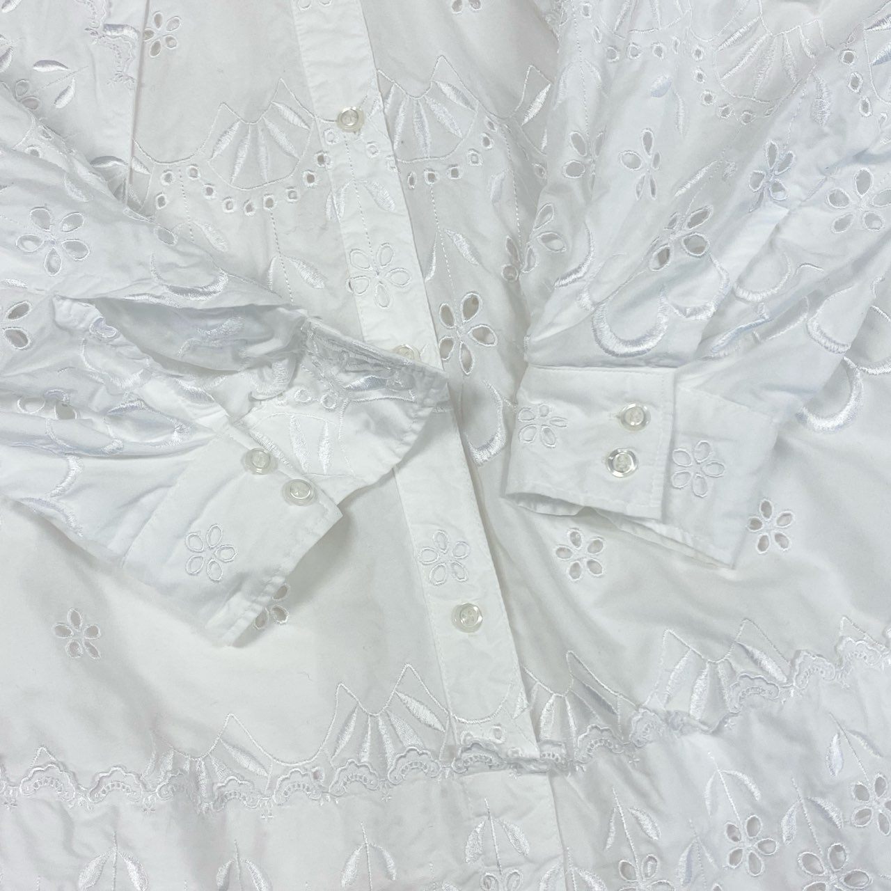 56f5 SIMONE ROCHA シモーネロシャ レース刺繍 長袖 セーラーブラウス シャツ チュニック ソングスリーブ トップス UK4 ホワイト コットン