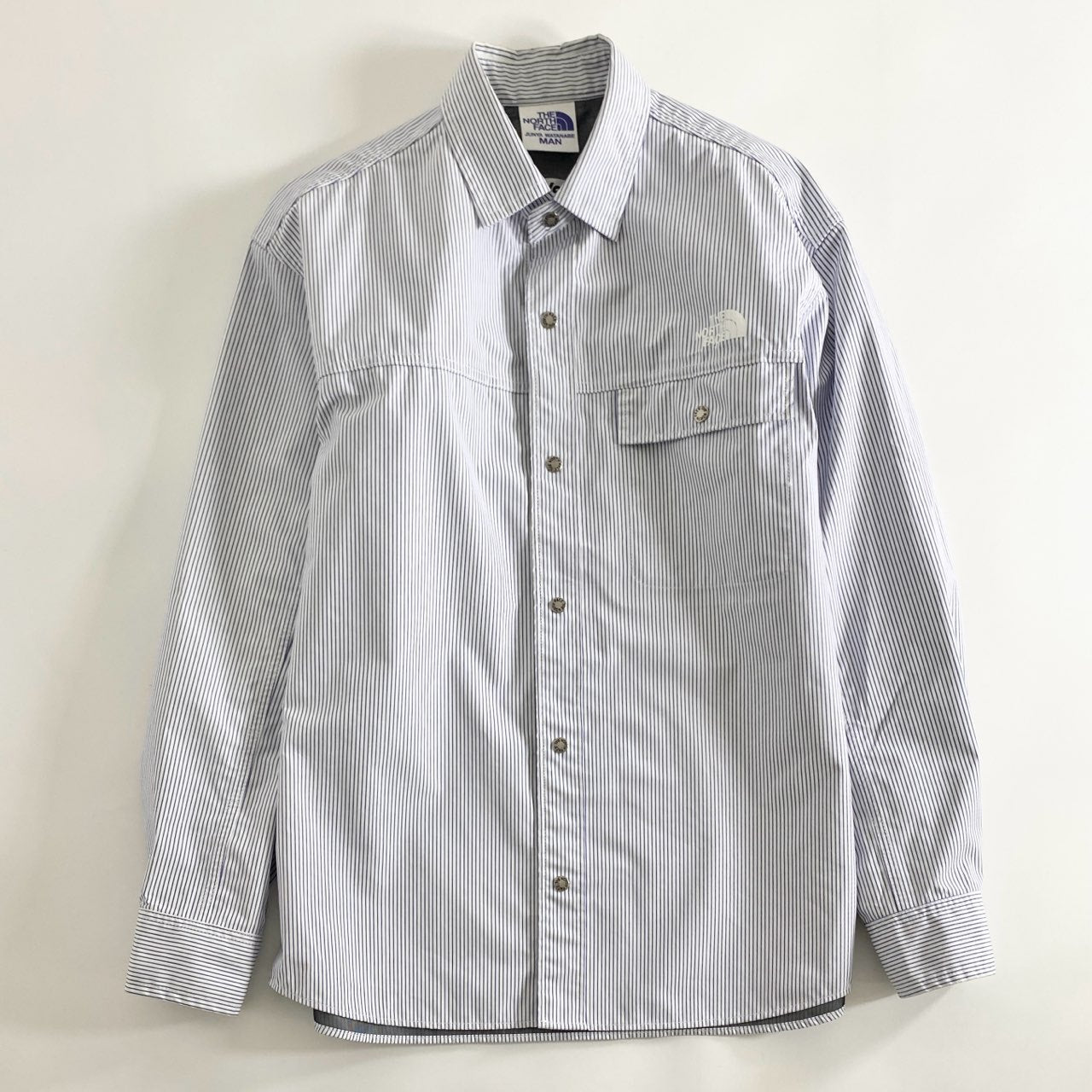 82j4 eYe COMME des GARCONS JUNYA WATANABE MAN THE NORTH FACE ジュンヤワタナベ ノースフェイス 22SS 耐久防風性ラミネート加工シャツジャケット ストライプ WI-B906 L ブルー