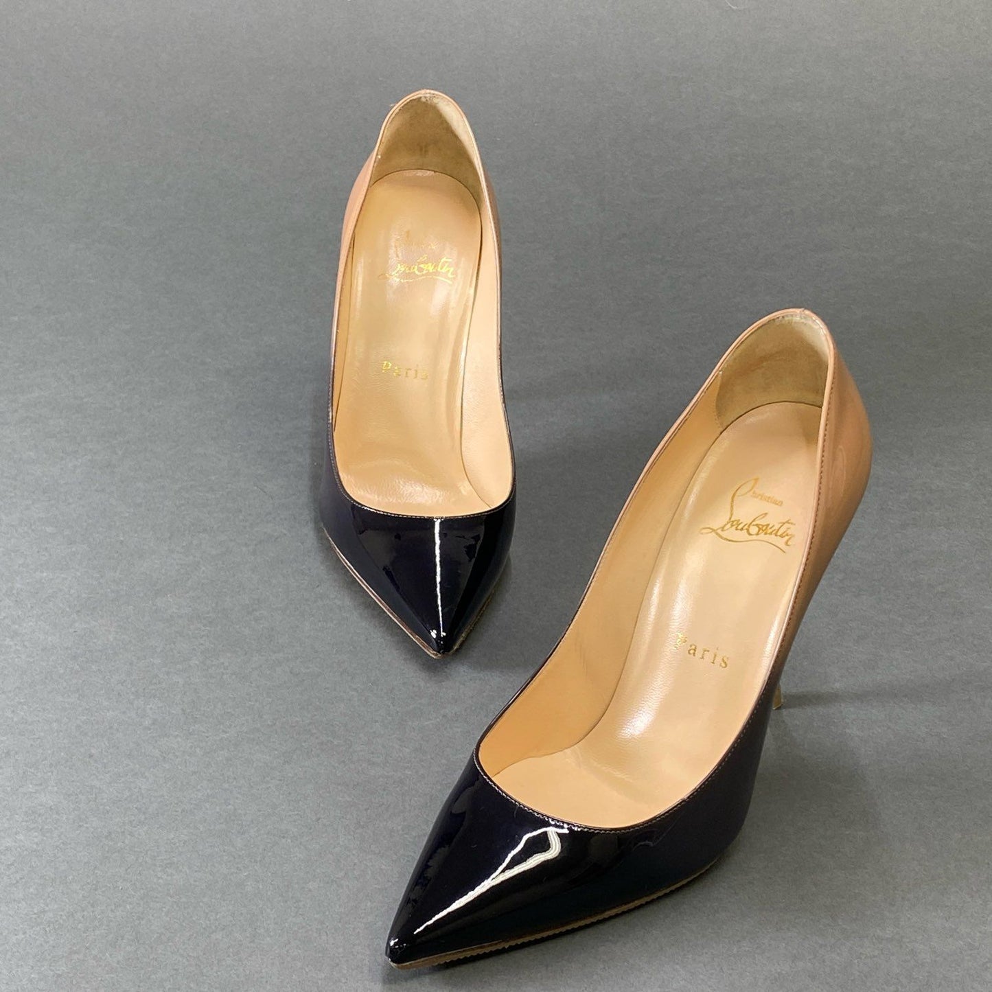 9g9 Christian Louboutin クリスチャンルブタン グラデーション ポインテッドトゥ パンプス サイズ37 ブラック ベージュ レディース