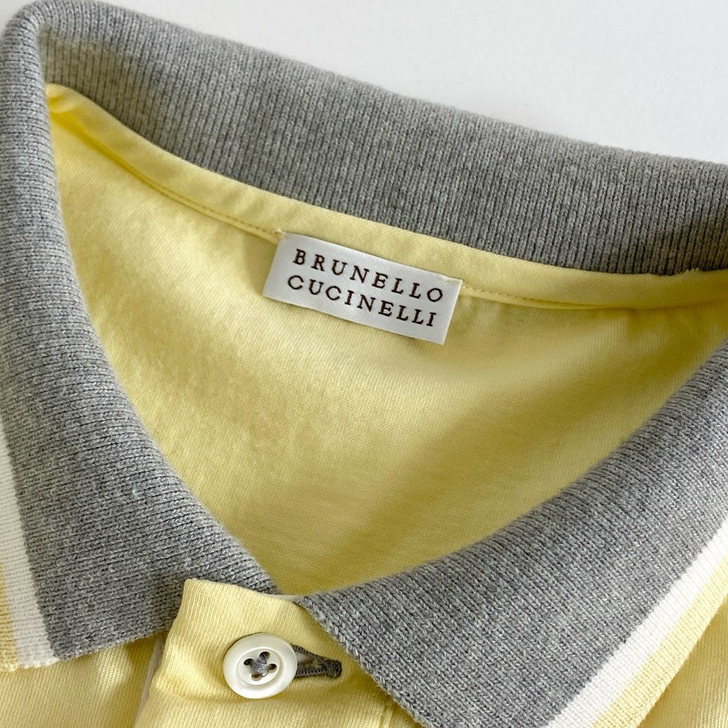 2d10 【美品】 イタリア製 BRUNELLO CUCINELLI ブルネロクチネリ コットン100% 半袖ポロシャツ M イエロー メンズ 紳士服 春夏