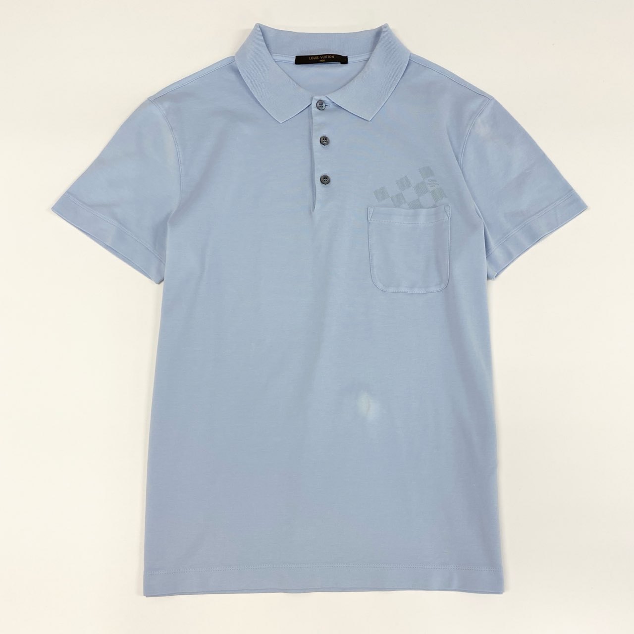 25f14 LOUIS VUITTON ルイヴィトン ダミエポケット 半袖ポロシャツ サイズM ブルー POLO SHIRT ロゴプリント 夏